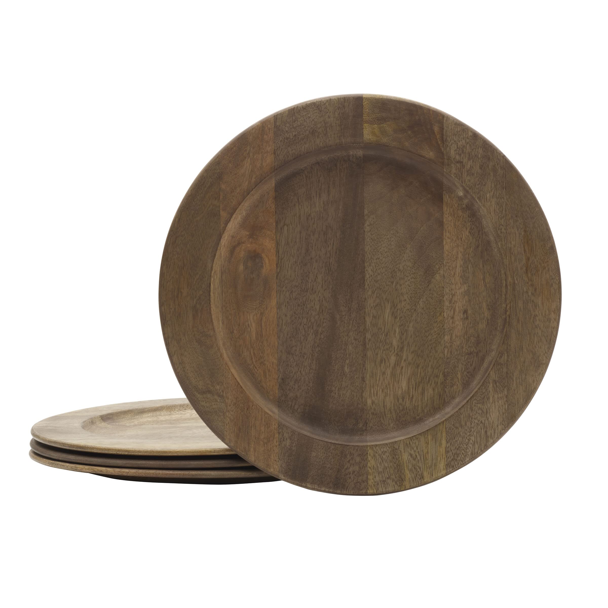 Mikasa Mango Wood Charger Plates Set of 4 - 13 Inch Natural Brown Round Placemats for Dining Table - Perfect for Thanksgiving, Christmas Dinner & Formal Events
