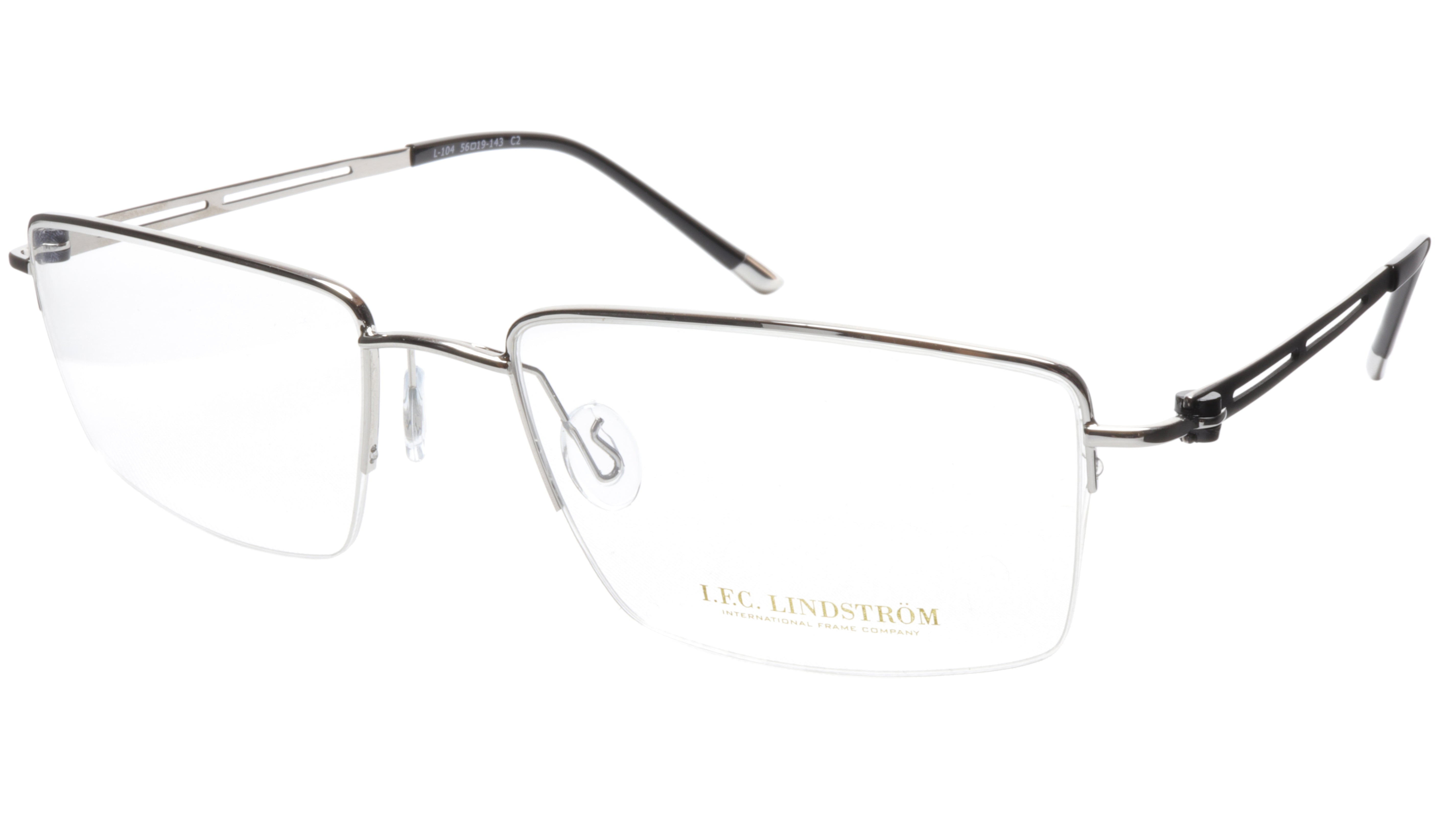 LINDSTROM L 104 C2 Eyeglasses Frame - Premium Metal Silver Black Italian Made (56-19-143, Size 36) | Stylish & Durable for Work, Reading & Everyday Wear