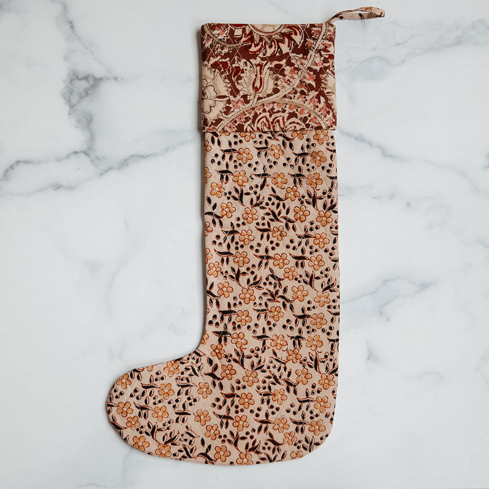 Unique Handmade Block Printed Christmas Stocking No. 0592 - Perfect for Holiday Decorations & Gift Giving