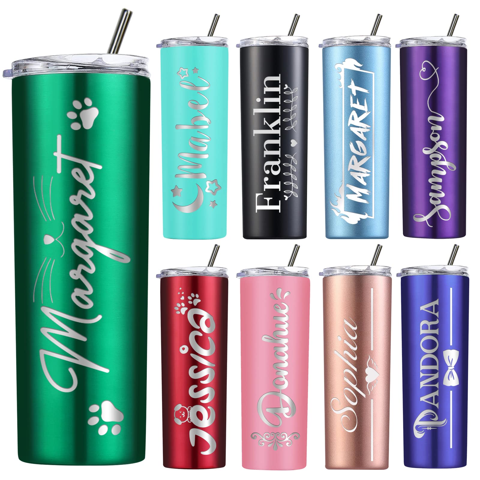 Custom Laser Engraved 20oz Skinny Tumbler with Lid & Straw - Personalized Name Gift for Women, Men, Mom & Dad - Perfect for Mother's Day, Father's Day, Graduation, Birthday & Anniversary Gifts - Great for Office, Gym, Travel & Daily Hydration