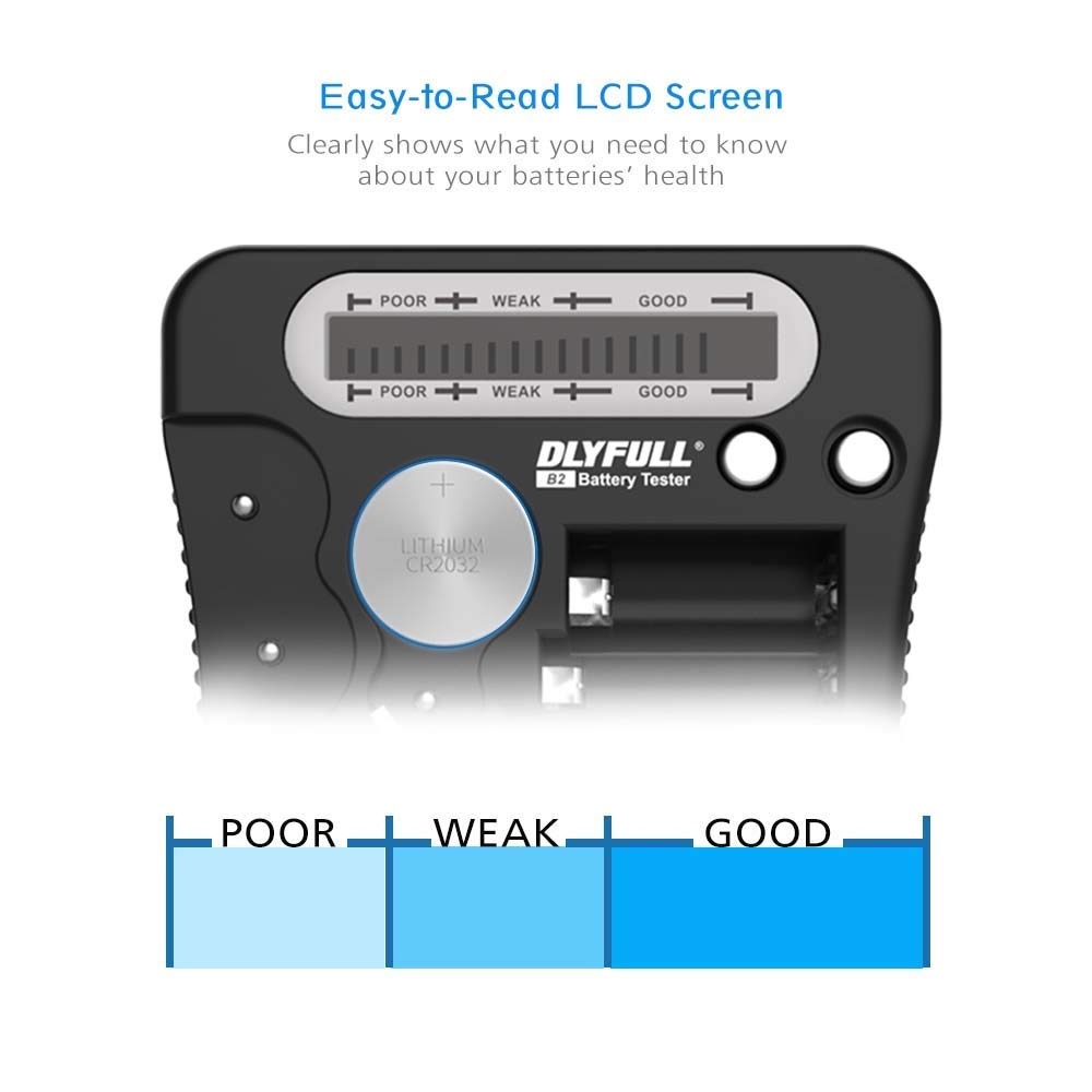 Dlyfull B3 & B2 Universal Battery Tester with 3 AAA Batteries - Check AA AAA C D 9V Button Cell Voltage - Perfect for Home, Office, and Emergency Kits