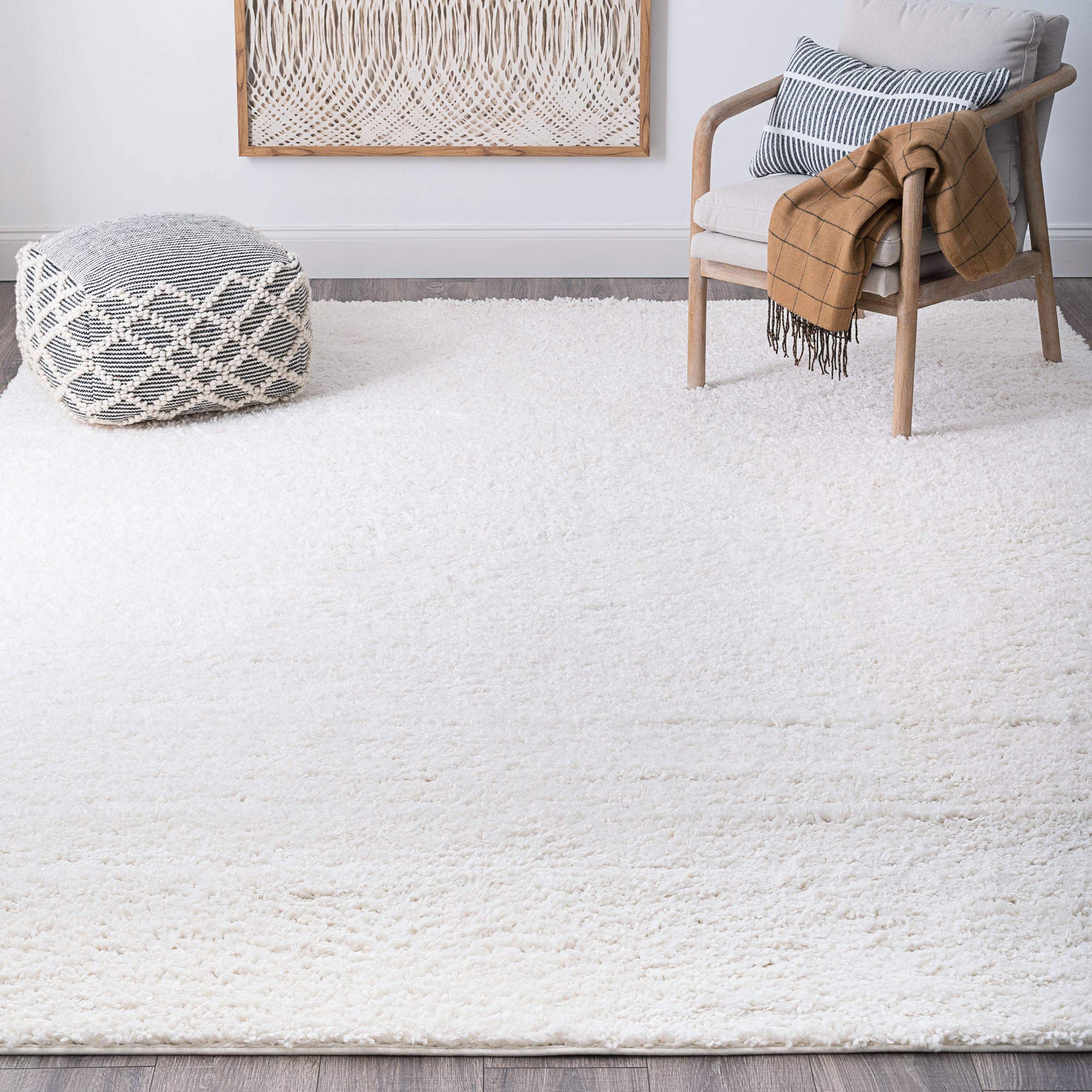 Soft White 9x12 Shag Rug - Plush Shaggy Area Carpet for Living Room, Bedroom, Dining Room | Solid Color Transitional Rug for Entryway, Foyer, Kitchen & Bath - Cozy Home Decor for Relaxing & Entertaining