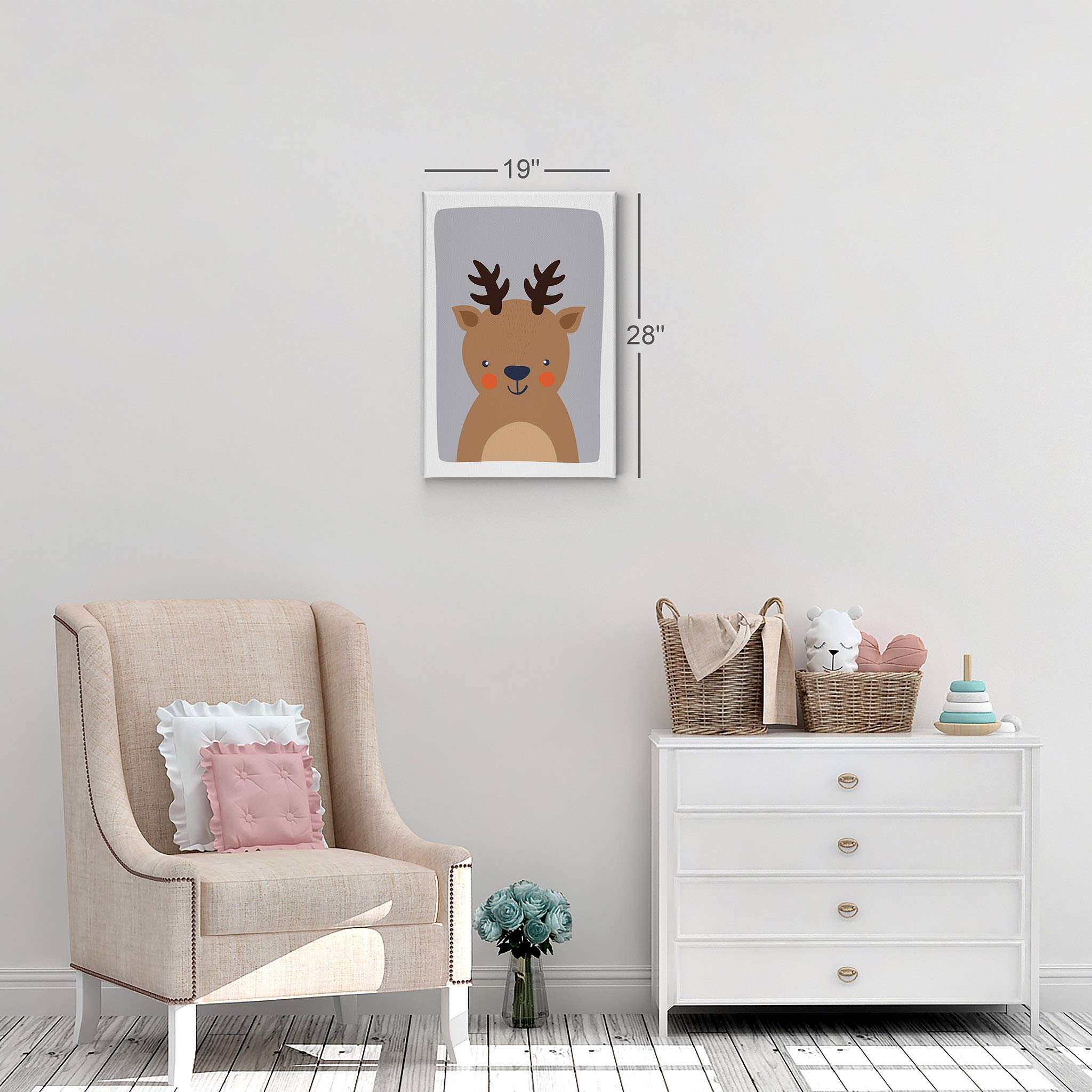 Cute Deer Blue Background Canvas Print - Kids Room Decor, Nursery Wall Art, Ready to Hang (28x19 Inches) | Made in USA | Perfect for Baby Shower Gifts & Children's Bedroom Decoration