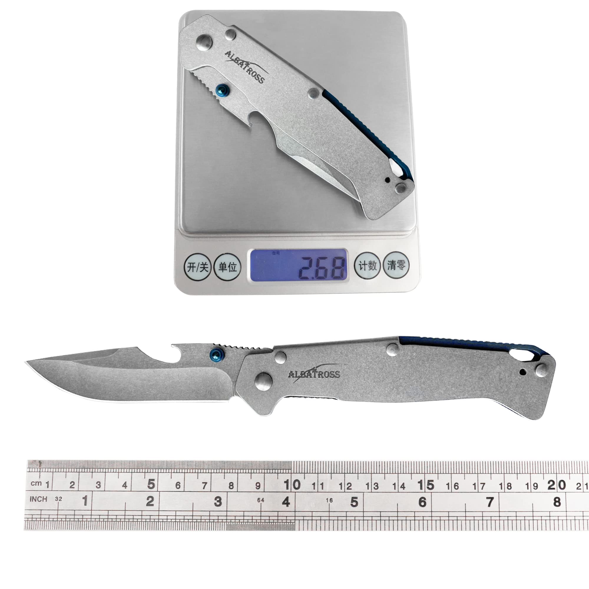 ALBATROSS FK050 Ultra Thin Stainless Steel Pocket Knife - Compact Folding Design with Bottle Opener, 3.25