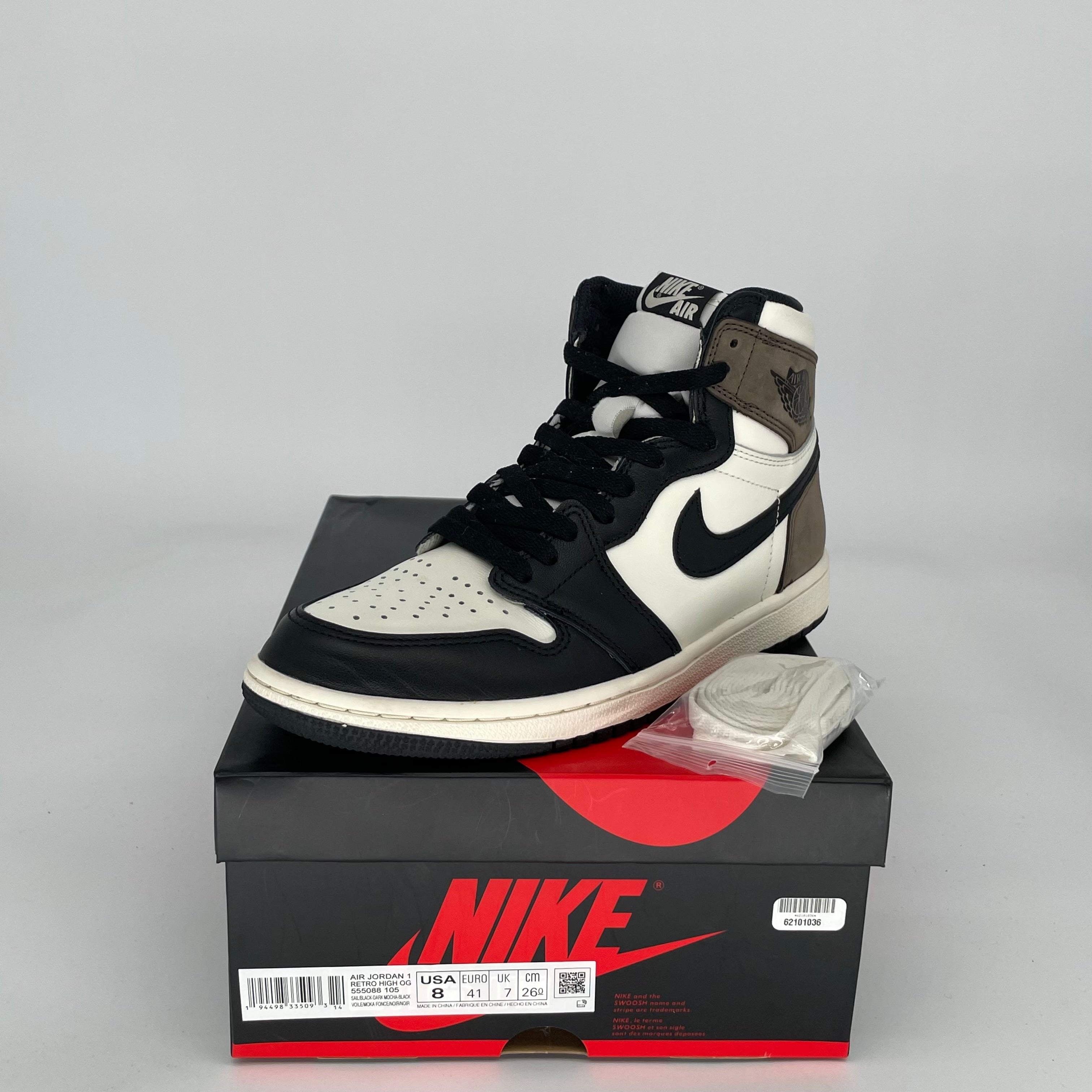 AIR JORDAN 1 DARK MOCHA Sneakers - Men's Size 8 (555088-105) - Retro High Top Basketball Shoes for Casual Wear & Street Style