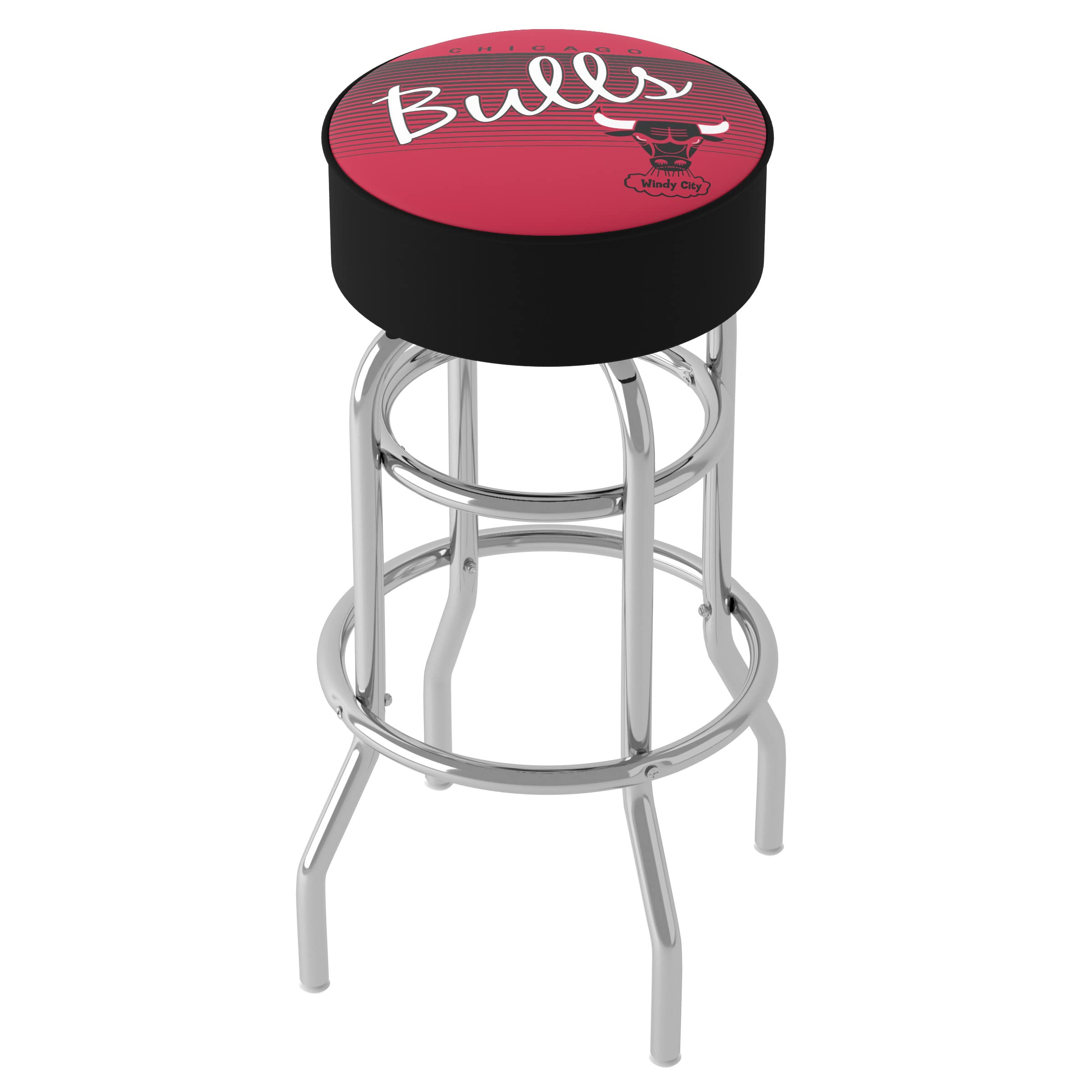NBA Chicago Bulls Hardwood Classics Padded Swivel Bar Stool - Chrome Finish - Perfect for Game Room, Man Cave & Sports Bar Decor