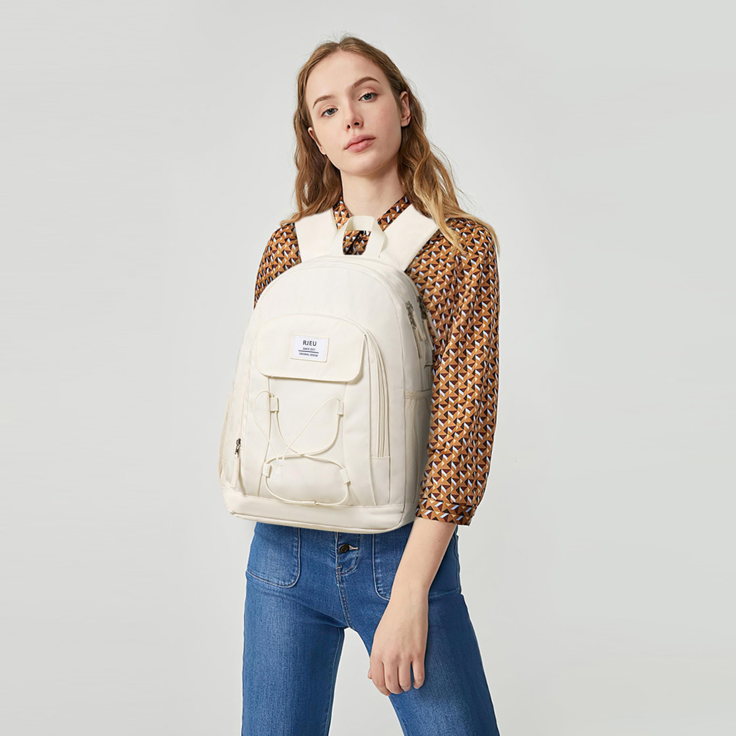 Stylish 15.6 Inch Laptop Backpack for Teen Girls & Women - Trendy School Bookbag for College, High School & Travel - Perfect Gift Idea (Beige) | Ideal for Daily Commute, Campus Life & Weekend Getaways