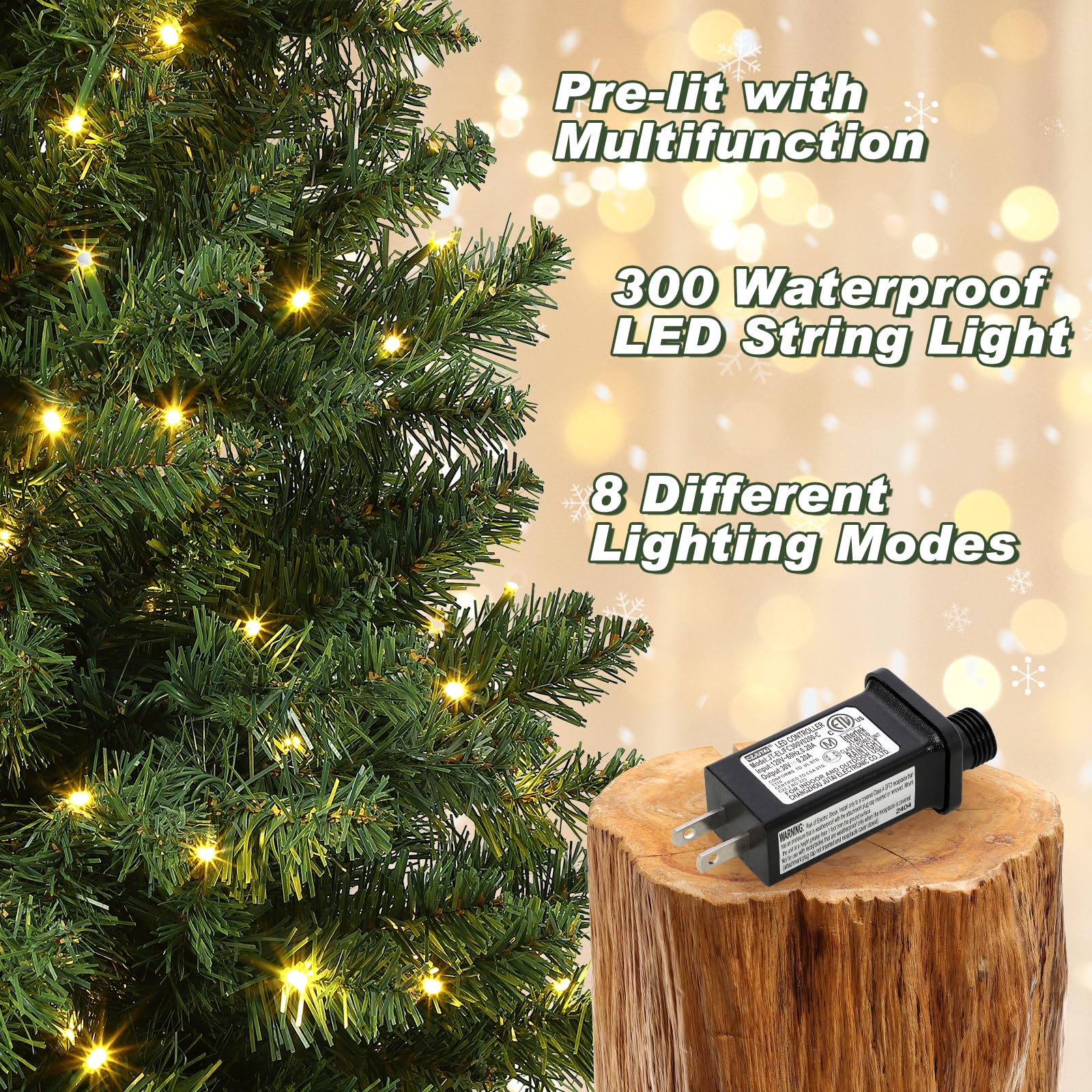 GARVEE 4.5 Ft Pre-Lit Artificial Christmas Tree with 300 LED Lights & 8 Lighting Modes - Fiber Optic Potted Xmas Tree with Antique Urn Base (2 Pack) - Perfect for Home, Office & Holiday Decorations
