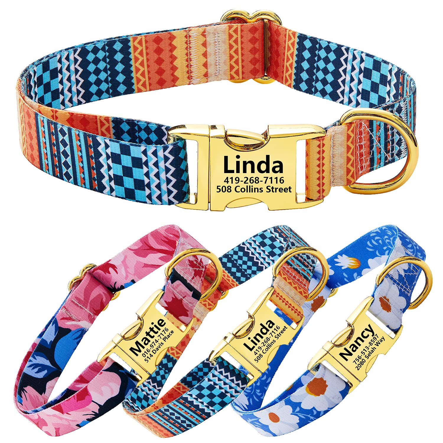 BMusdog Personalized Engraved Dog Collar with Name & Phone Number - Soft Flower Print Padded Pet Collar with Metal Buckle for Small Medium Large Dogs (Bohemian Style) - Perfect for Daily Walks, Training & Outdoor Adventures
