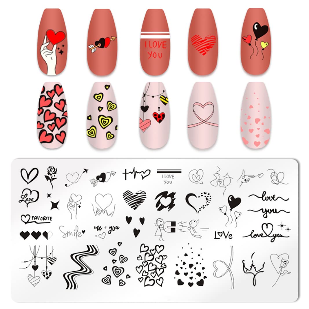 6pcs Valentine's Day Love Heart Nail Stamping Plates Kit - Romantic Heart Image Designs for Nail Art, DIY Manicure Tools for Women | Perfect for Valentine's Gifts, Date Nights & Bridal Nail Designs