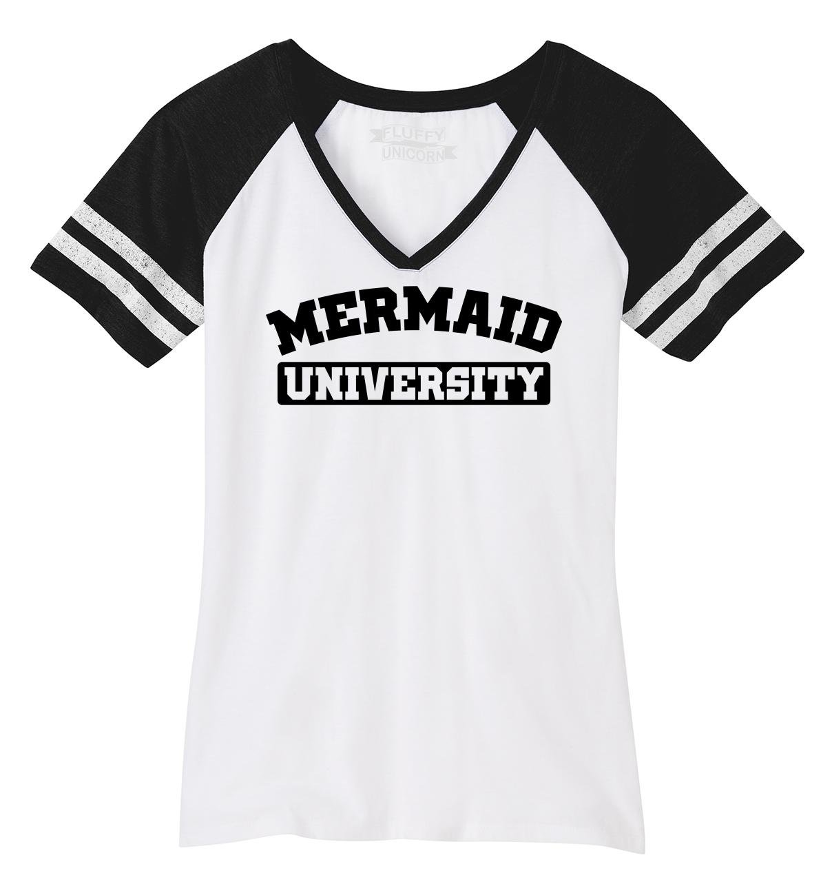 Funny Mermaid University T-Shirt for Women - Cute V-Neck Tee for School, College Game Day & Casual Wear