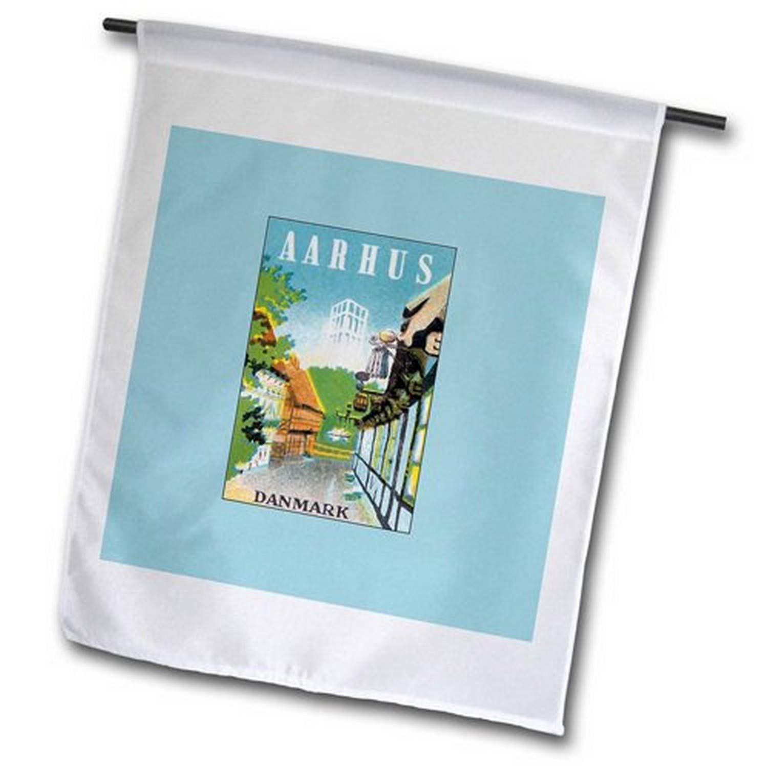 3D Rose Aarhus Denmark Vintage Luggage Label Garden Flag - 12x18 Inch Retro Travel Decor for Outdoor Patio, Yard, or Home Decoration
