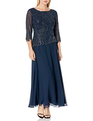 J Kara Women's Petite Floral Beaded Gown - Elegant Evening Dress for Weddings, Prom & Special Occasions | Plus Size Formal Gown with Embroidery Details