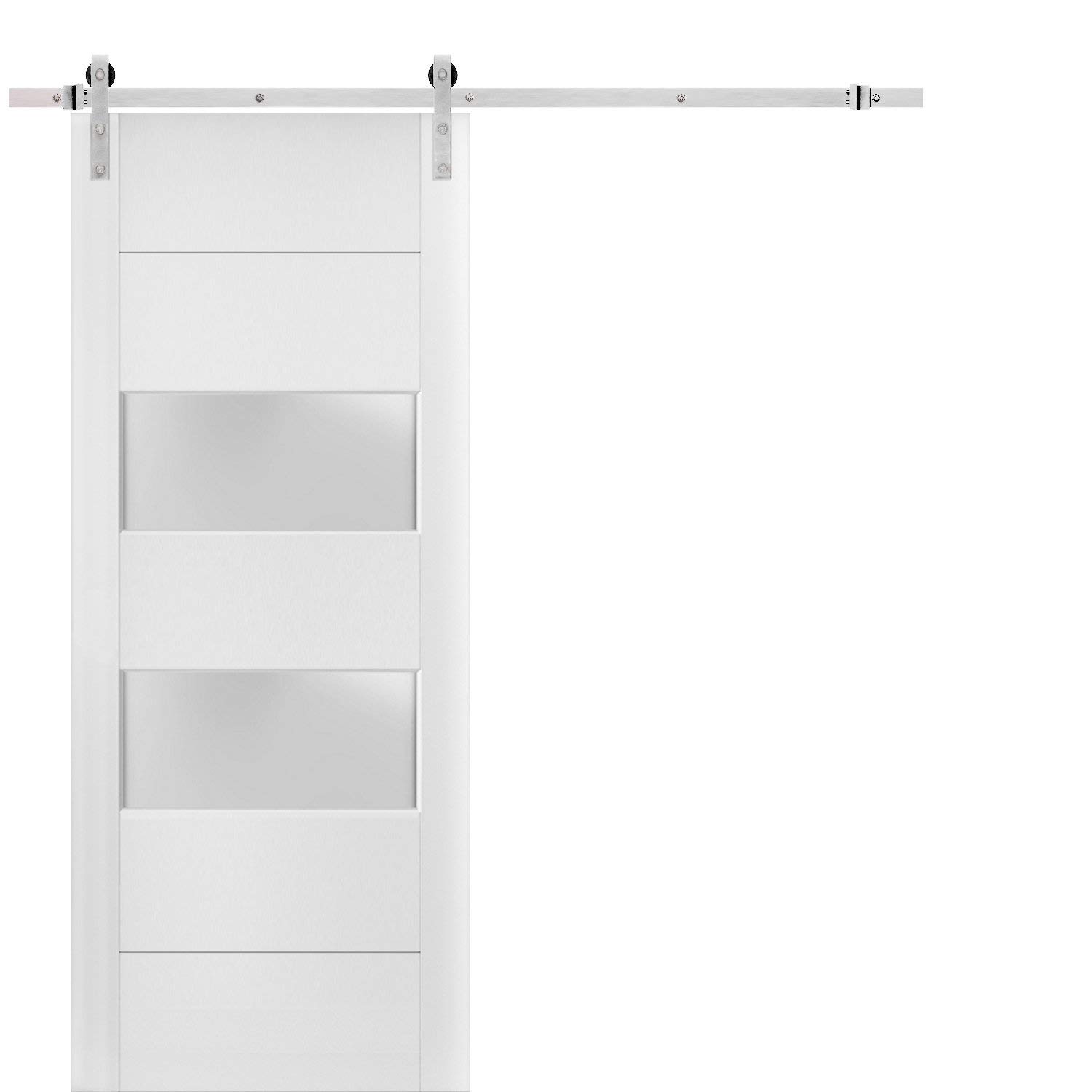 Lucia 4010 White Silk Frosted Glass Barn Door - 32 x 96 Inches Solid Panel Interior Door with 6.6FT Stainless Steel Top Mount Rail & Heavy Duty Hangers | Perfect for Bedrooms, Bathrooms, and Modern Farmhouse Style Homes