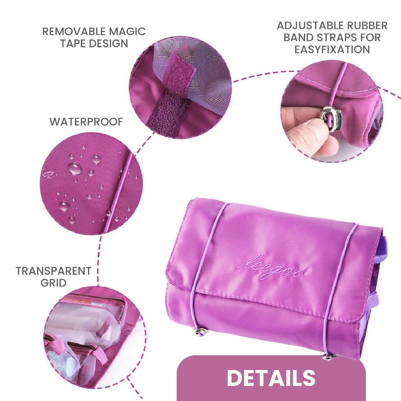 JoaLu Roll Up Hanging Travel Toiletry Bag for Women - Large Waterproof Cosmetic Organizer with Multiple Compartments - Foldable Makeup Storage Bag for Travel, Bathroom & Gym (Pink) - Perfect for Vacation, Camping & Daily Organization