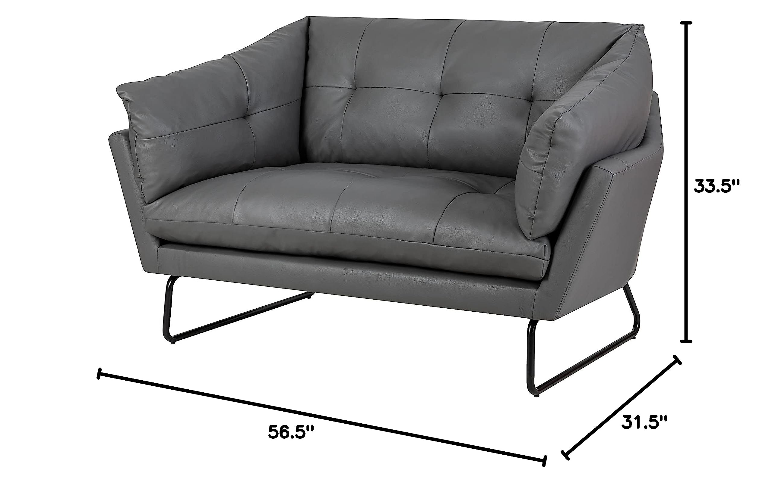 Lilola Home Karla Gray PU Leather Contemporary Loveseat Sofa - Modern Faux Leather Small Couch for Living Room, Apartment & Office