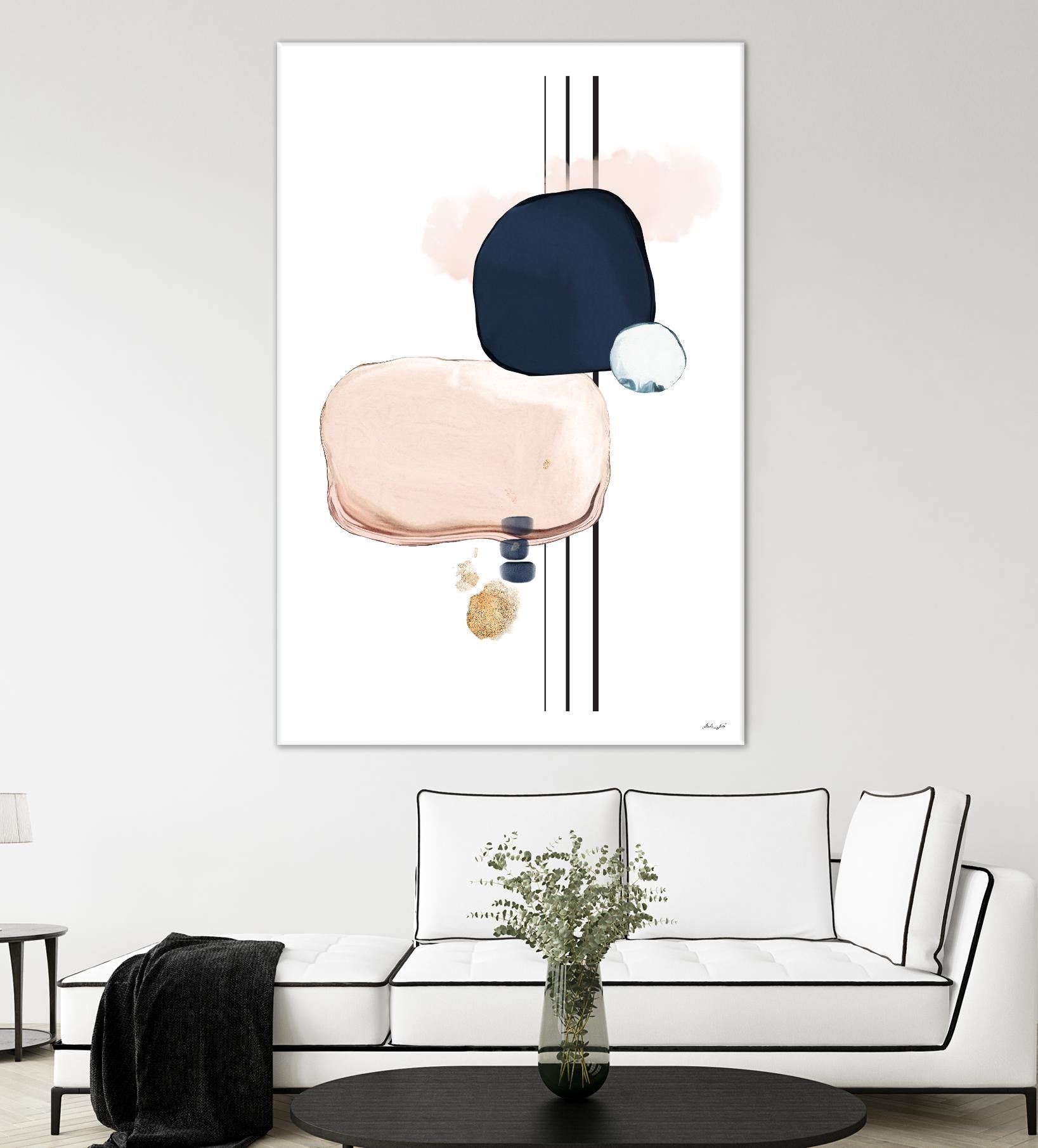 Abstract Study Blush and Navy Blue Art Print - Modern Wall Decor for Living Room, Bedroom & Office - Perfect for Home, Office & Gifts
