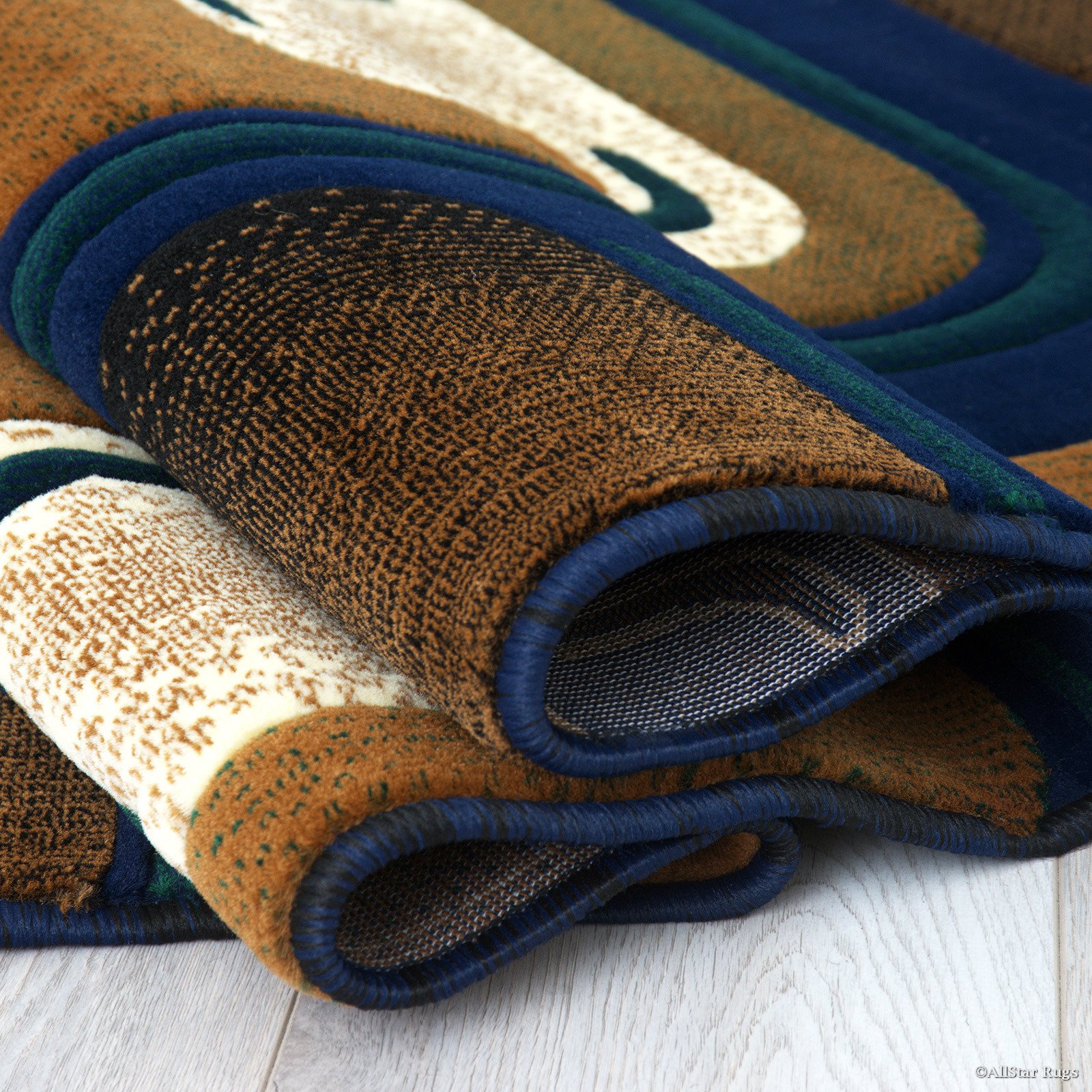 Allstar 5x7 Navy Blue & Mocha Modern Machine Carved Rectangular Accent Rug with Ivory Geometric Design - 5'2