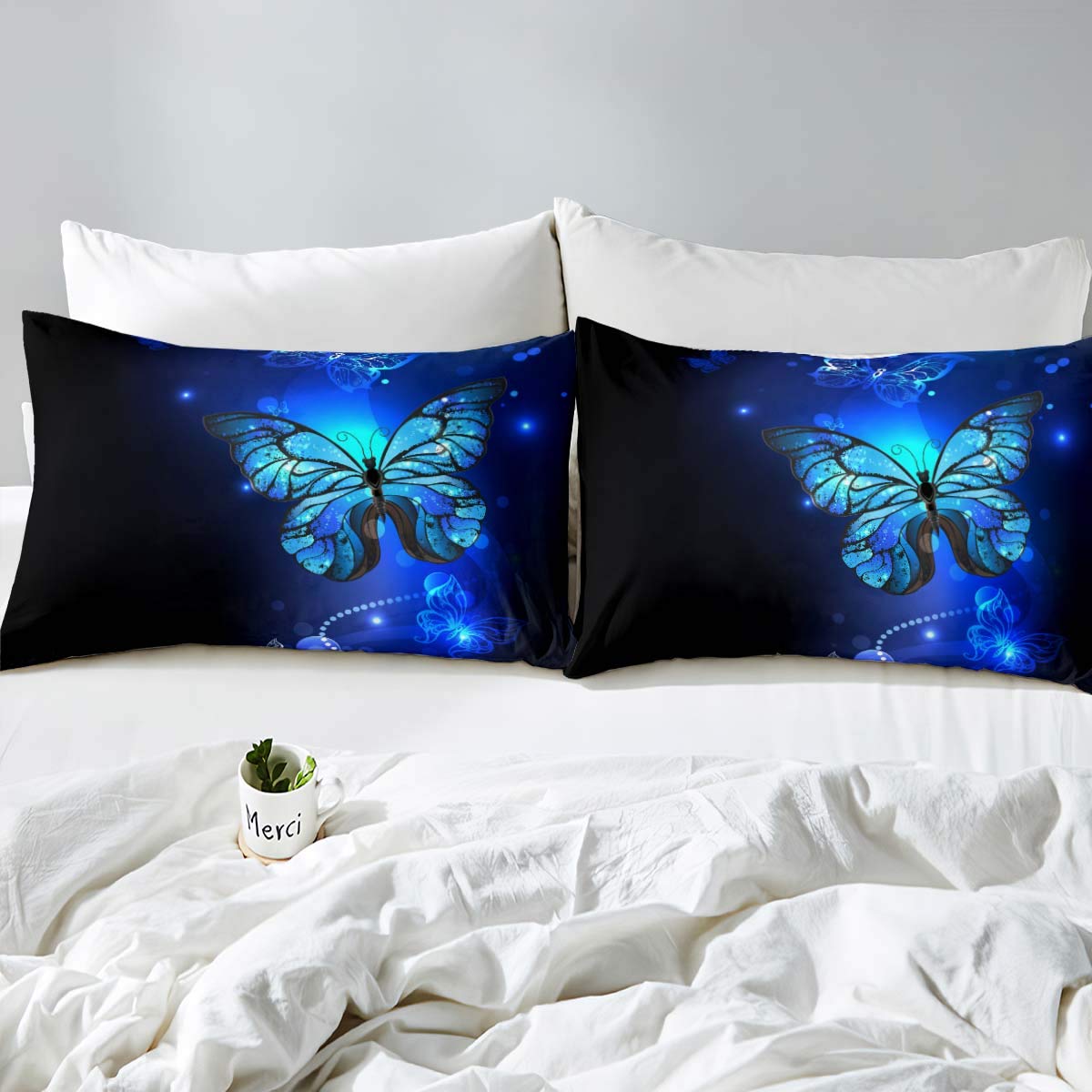 Feelyou Dark Blue Duvet Cover Set Twin - Fantasy Butterflies Comforter Cover with Monarch Butterfly Design, 2-Piece Bedding Set Includes 1 Pillow Sham & Zip Ties | Soft & Breathable for Kids Room, Guest Bedroom & Dorm Decor