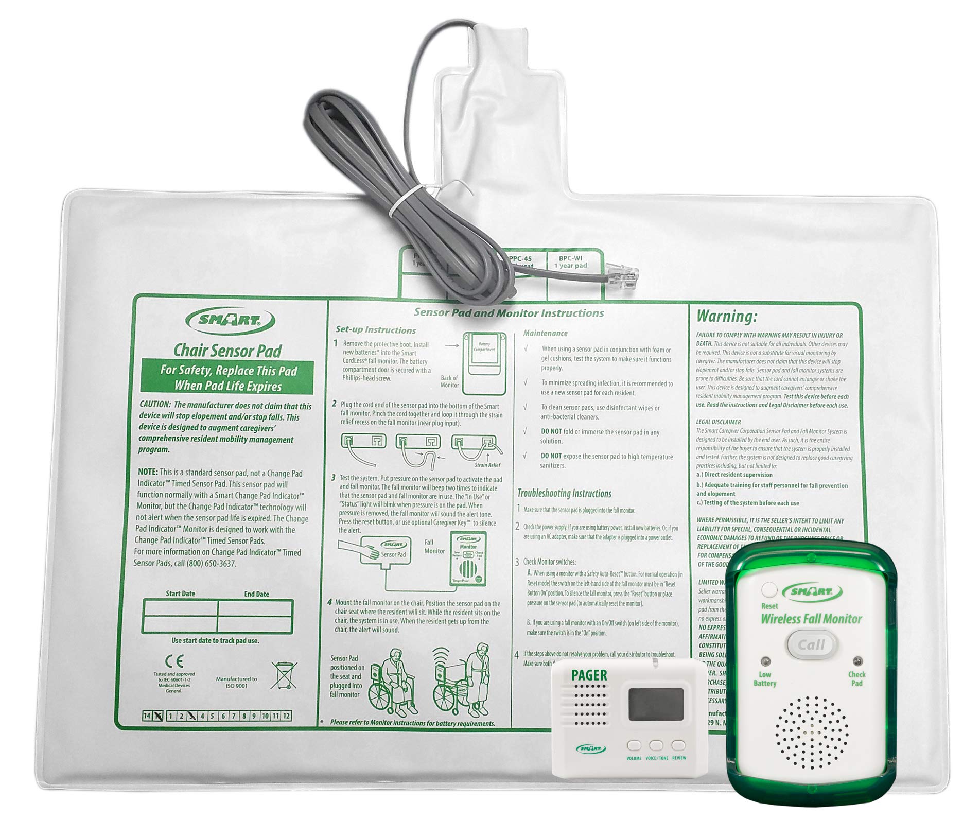 Fall Prevention for Seniors - Wireless Chair Alarm & Sensor Pad with Caregiver Pager Alert | Smart Caregiver System WMC1-SYS | Ideal for Elderly Safety at Home or Assisted Living Facilities
