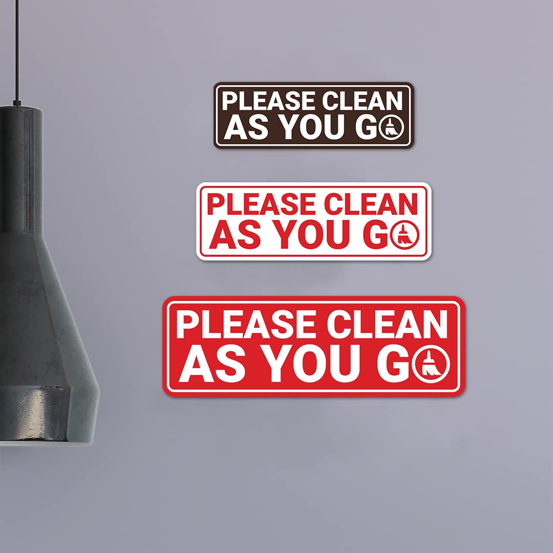 Standard 'Please Clean As You Go' Sign (Ivory/Dark Brown) - Medium Size for Restaurants, Offices & Public Spaces