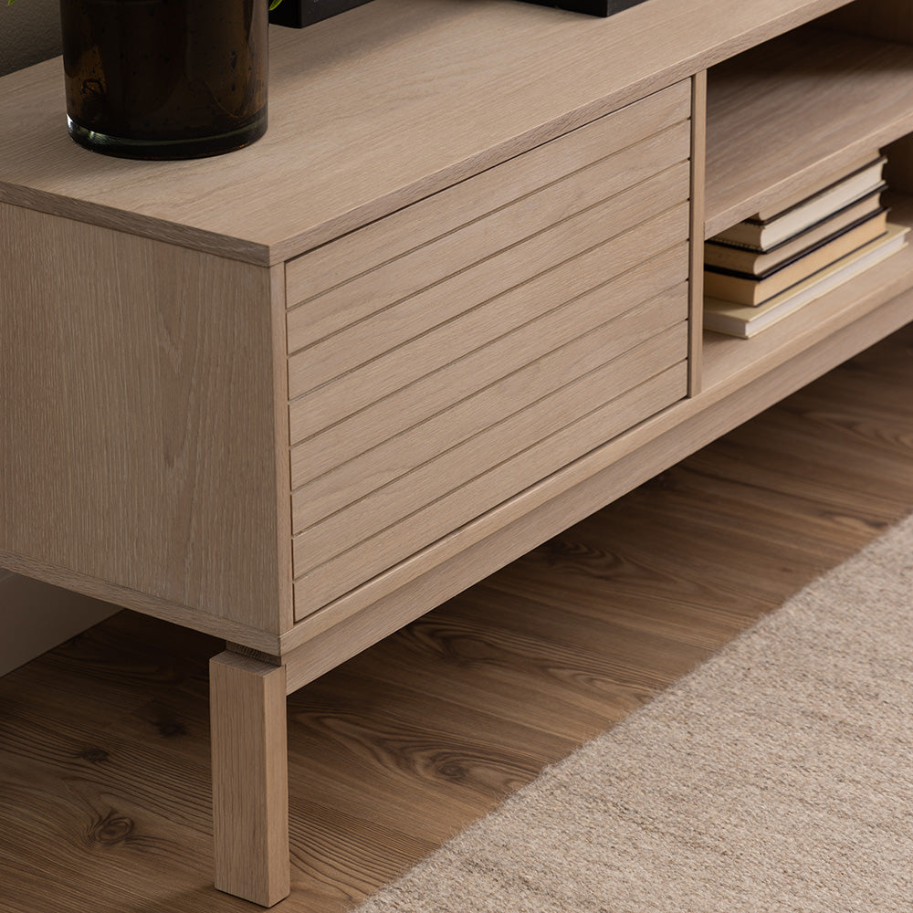 160cm Oak Entertainment TV Unit - Modern TV Stand with Storage for Living Room & Home Theater