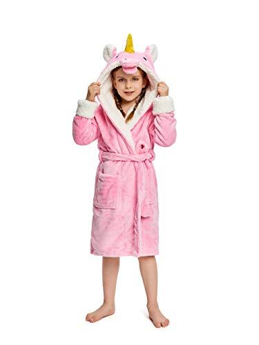 Soft & Cozy Princess Unicorn Bathrobe for Kids - Pink Fluffy Hooded Robe with Ears & Tail - Perfect for Bath Time, Spa Day & Dress-Up Play