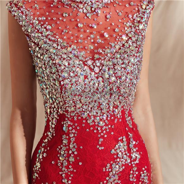 Elegant High Neck Red Beaded Mermaid Prom Dress for Evening Party & Formal Events - Perfect for Prom, Homecoming, and Special Occasions