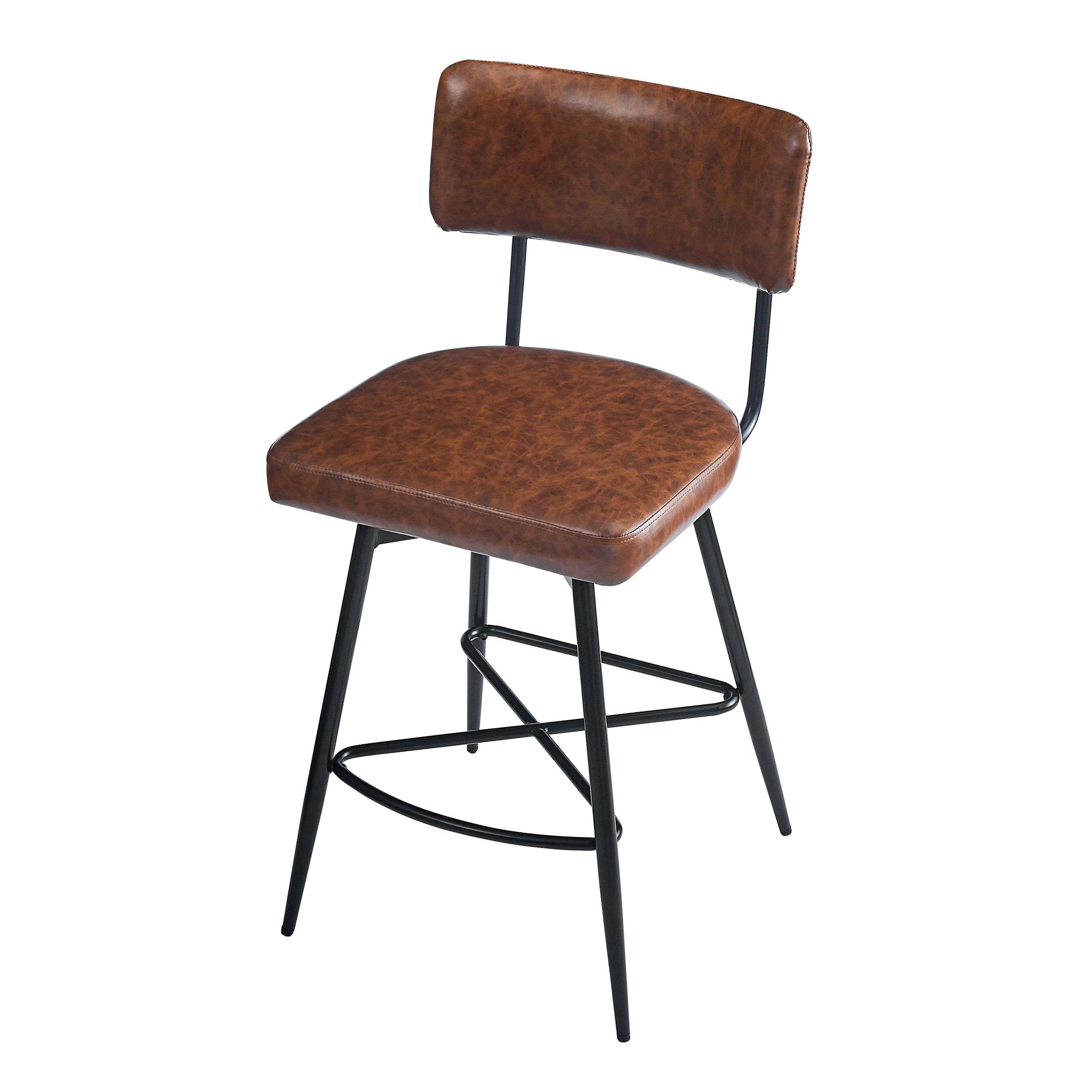 26'' Retro Swivel Counter Stools Set of 2 - Iron Frame & PU Cushioned Bar Stools for Kitchen Island, Breakfast Nook or Home Bar - Vintage Style Adjustable Height Stools