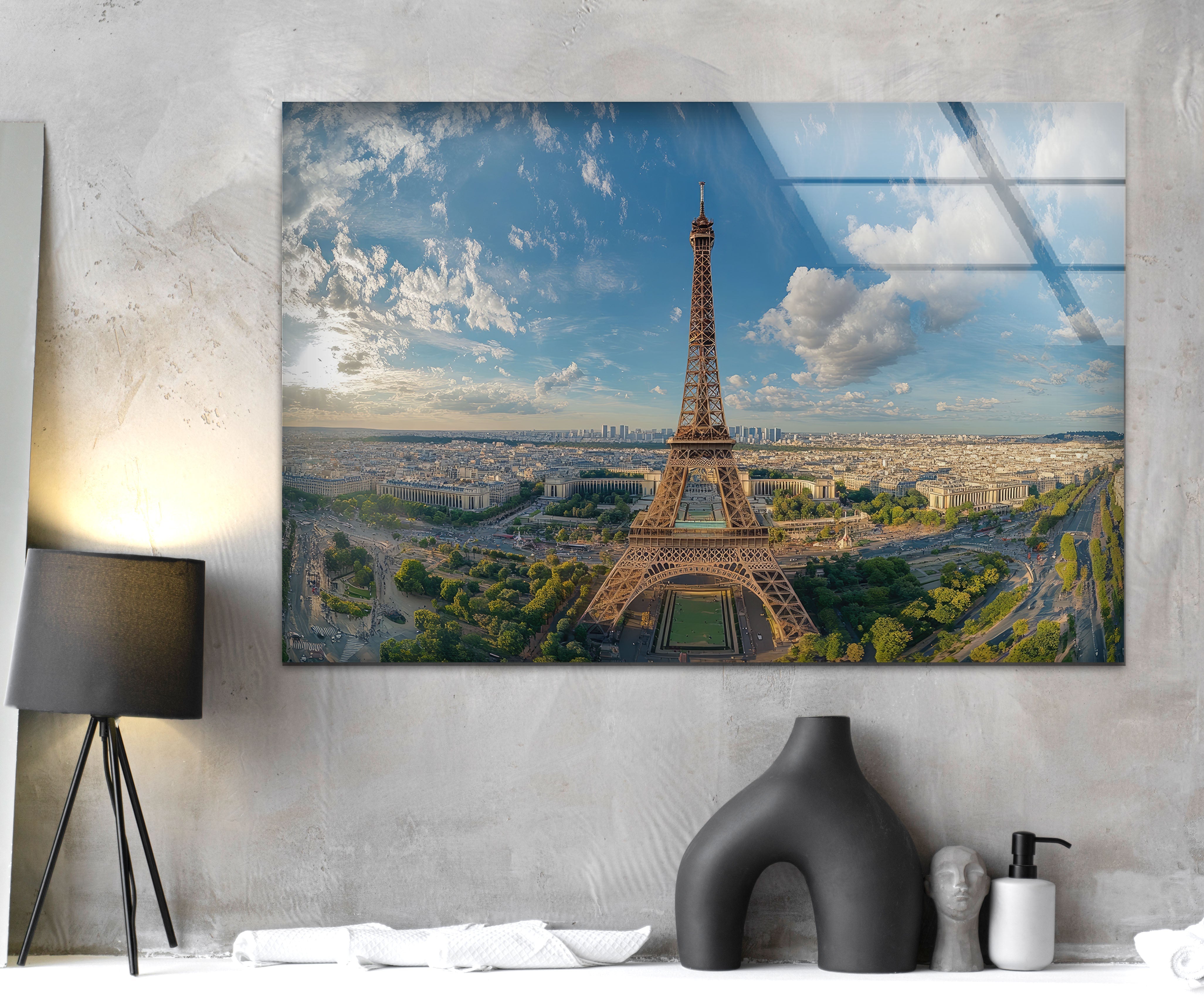 Paris Eiffel Tower Glass Wall Art - Elegant Landscape Decor for Living Room, Bedroom & Office