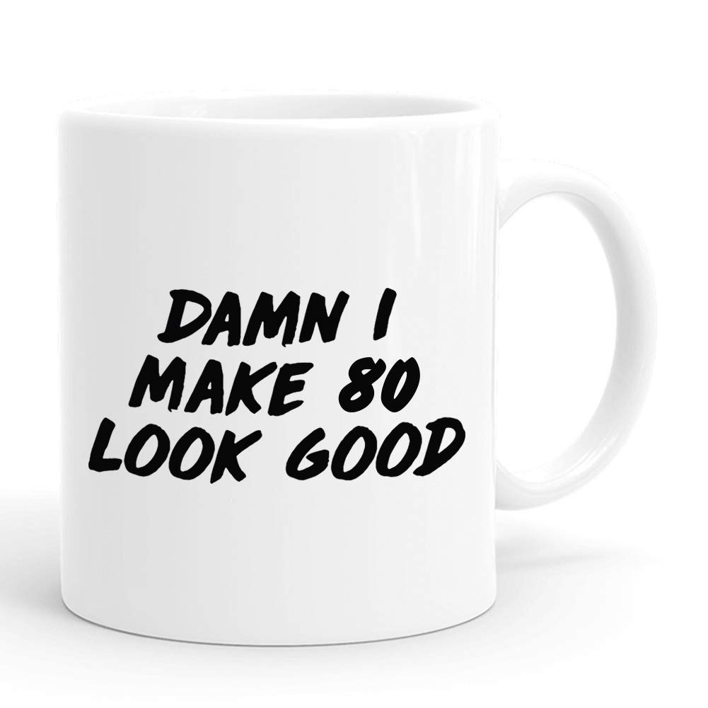 Funny 80th Birthday Gift for Women - 'Damn I Make 80 Look Good' 11 oz Coffee Mug - Perfect for Mom, Wife, Sister, Grandma, Friend or Coworker - 1939 Vintage Themed 80 Year Old Birthday Present - Great for Coffee, Tea & Celebrations