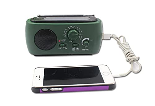 Solar Powered AM/FM Emergency Radio with Hand Crank, 3-LED Flashlight, USB Charging Port & Built-in Speaker - Perfect for Camping, Hiking & Outdoor Survival (Green)