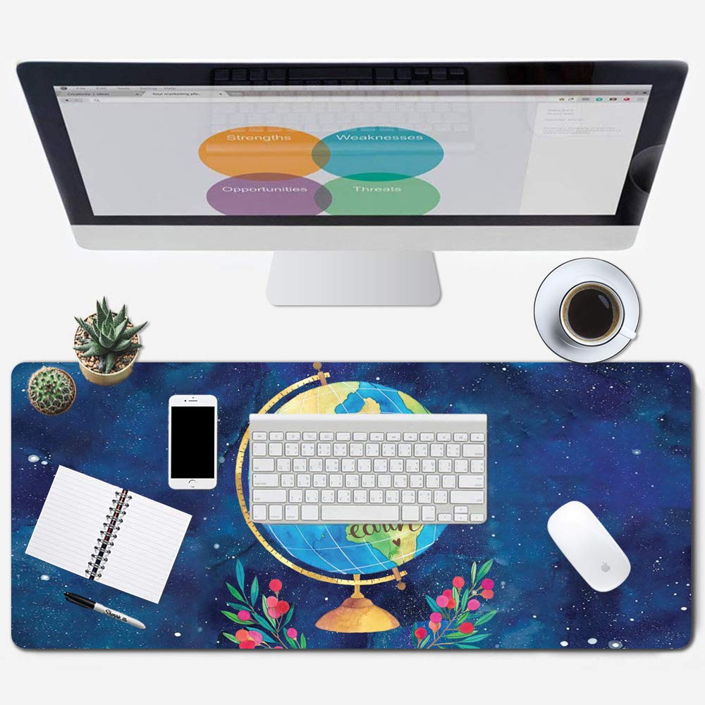 ZYCCW XXL Gaming Mouse Pad 31.5x11.8 Inches - Non-Slip Rubber Base, Stitched Edges, Ergonomic Design for PC & Laptop - Perfect for Office Work, Gaming & Graphic Design (Blue Marble Pattern)