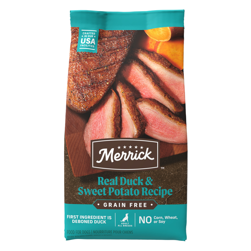 Merrick Grain Free Real Duck & Sweet Potato Dry Dog Food - High Protein, Natural Ingredients for Adult Dogs - Perfect for Sensitive Stomachs & Allergies - Ideal for Daily Feeding & Training Treats