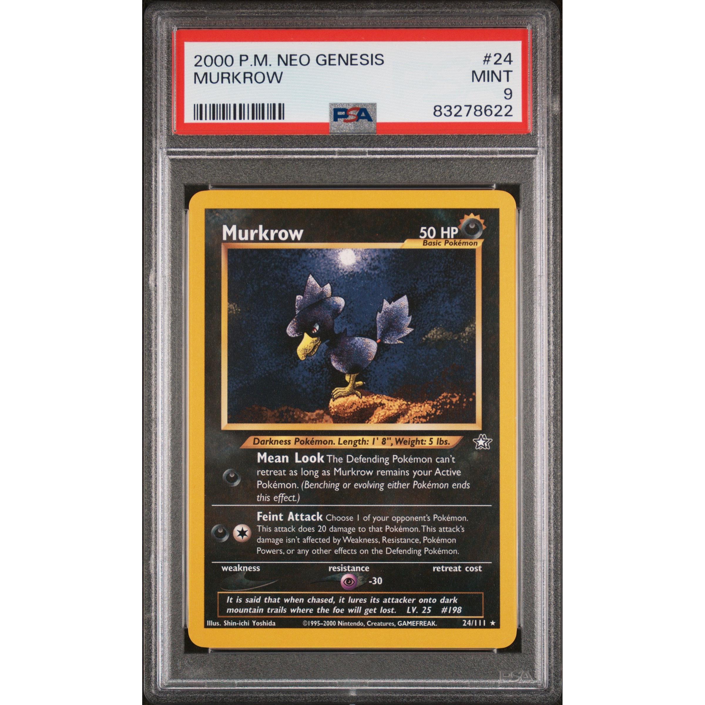 2000 Pokemon Neo Genesis Murkrow 24/111 PSA 9 Graded Trading Card - Rare Collectible for Pokemon TCG Players & Investors | Perfect for Gaming, Trading, and Display