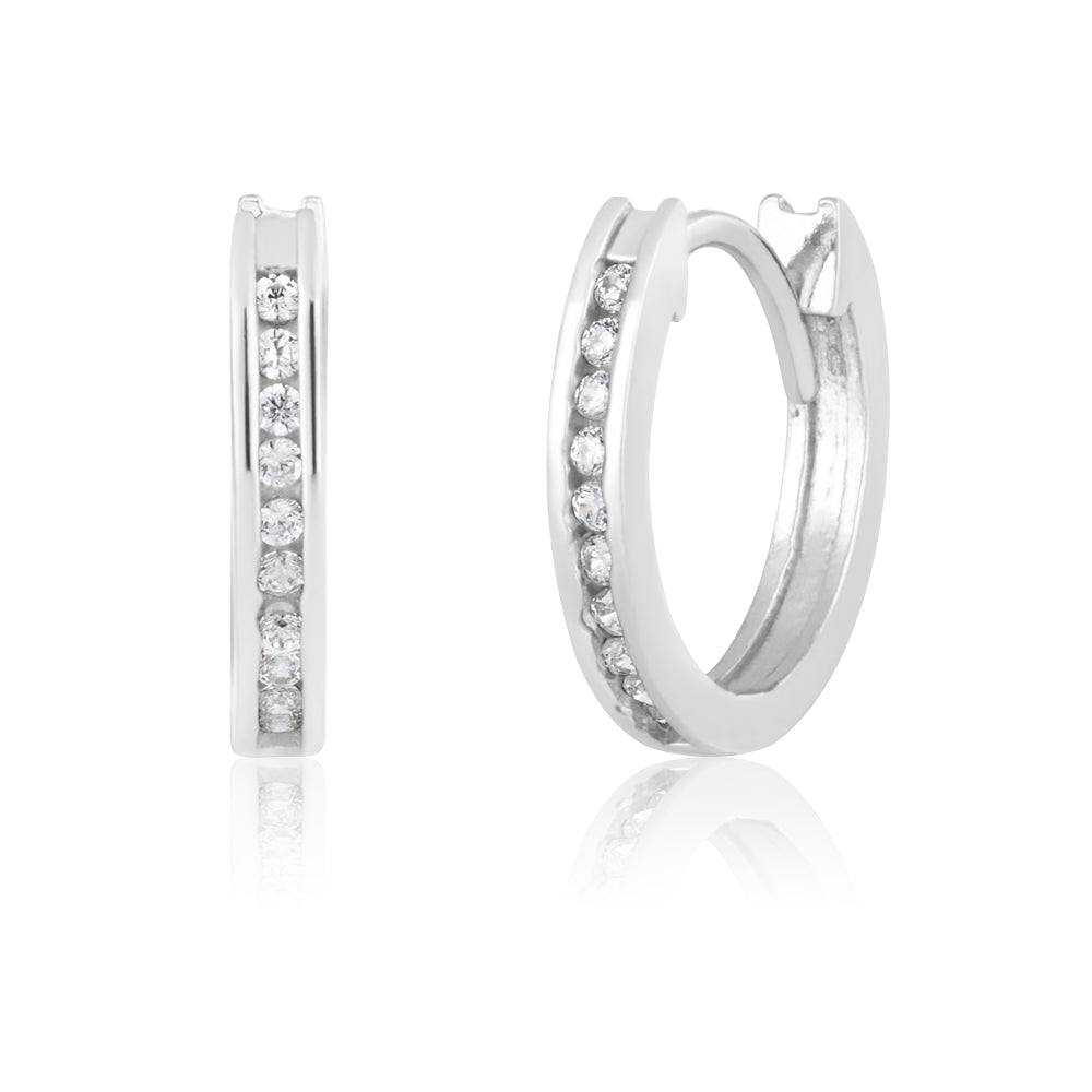9ct White Gold Zirconia Hoop Earrings for Women - Elegant Cubic Zirconia Studded Hoops - Perfect for Parties, Weddings & Everyday Wear