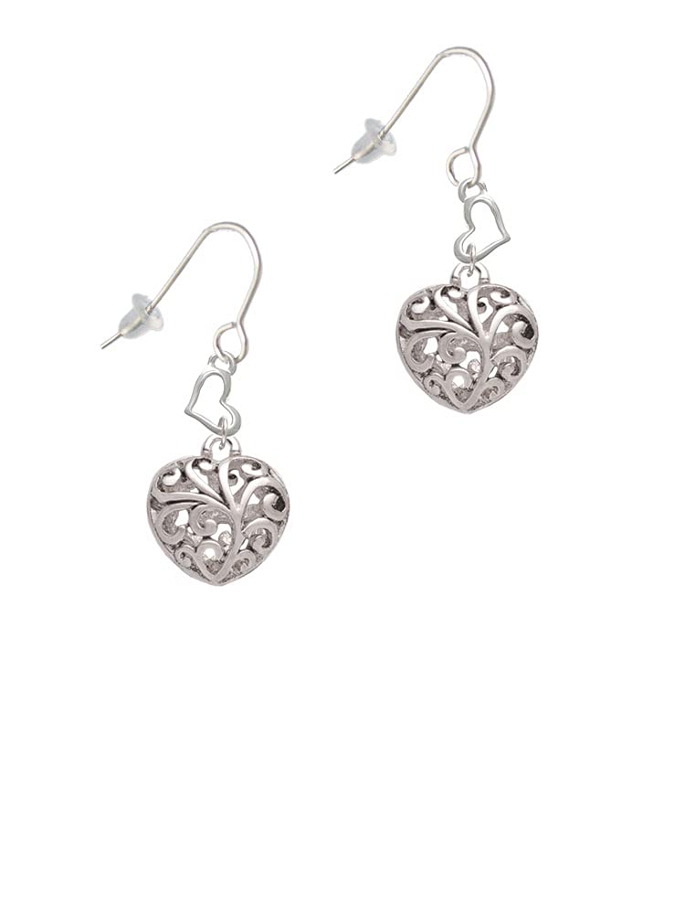 Delight Jewelry Silver-Tone Open Filigree Heart French Earrings - Perfect for Valentine's Day Gifts, Date Nights & Special Occasions
