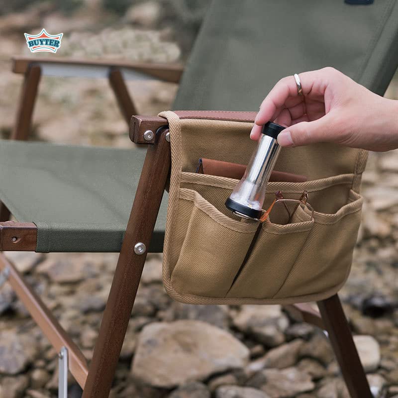 Buyter Armrest Pouch Organizer - Chair Side Storage Bag with 1 Large & 3 Small Pockets for Recliner, Couch, Sofa & Beach Chairs (Khaki) - Perfect for Living Room, Patio & Outdoor Relaxation