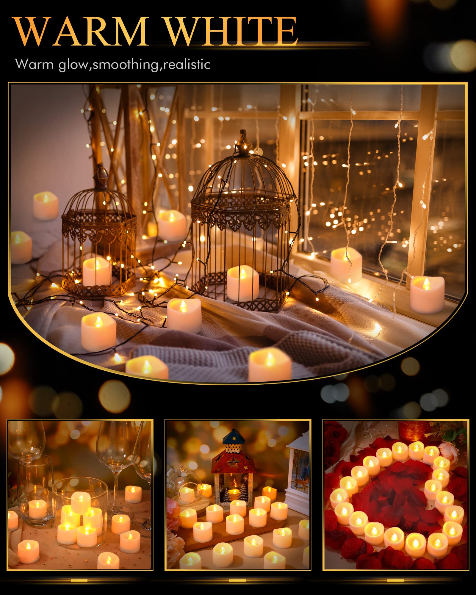 Hortsun 120 Flameless LED Tea Lights - Warm White for Romantic Decor & Festivals