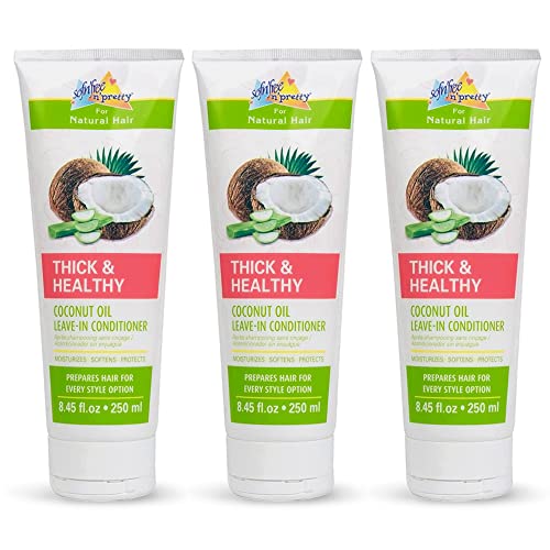 Sofn’Free n’Pretty - Thick & Healthy Coconut Oil Leave-in Conditioner for Curly Hair - Safe for Kids & Adults, Moisturizes & Softens Hair with Coconut & Aloe Vera - 8.45 Fl Oz (Pack of 3) - Perfect for Daily Hydration & Frizz Control