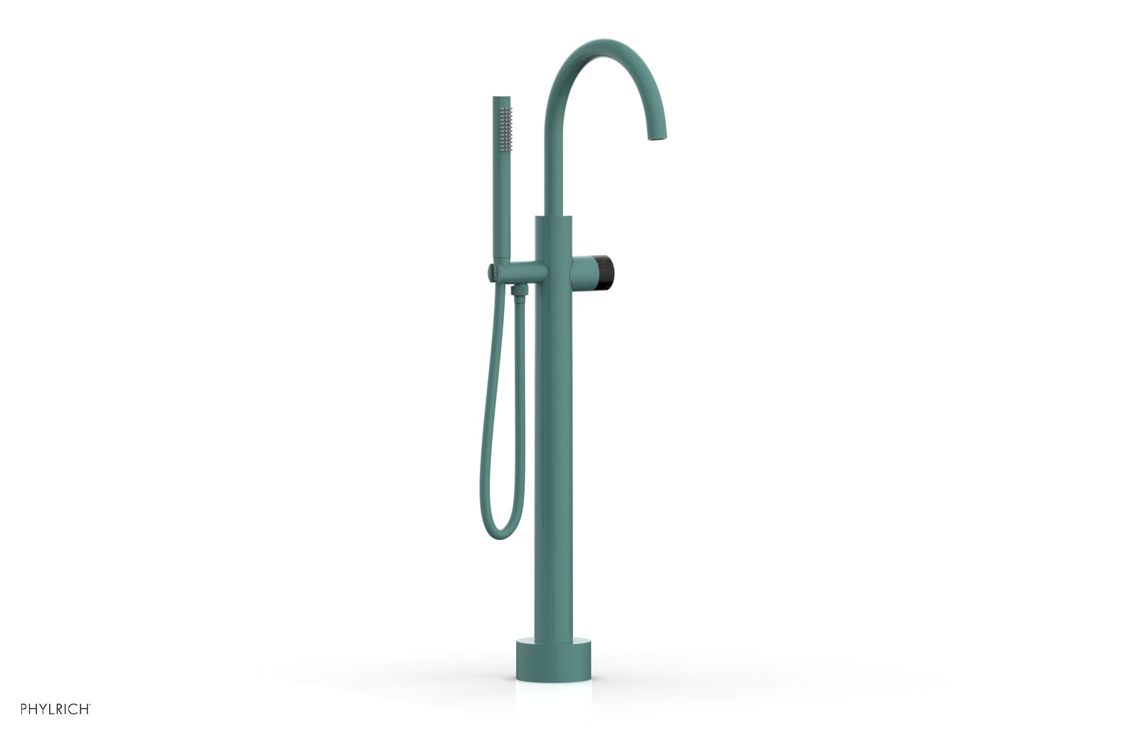 BASIC II Low Floor Mount Tub Filler with Black Marble Handle & Hand Shower - Model 230 47 03 - Perfect for Modern Bathroom Renovations and Spa-Like Showers