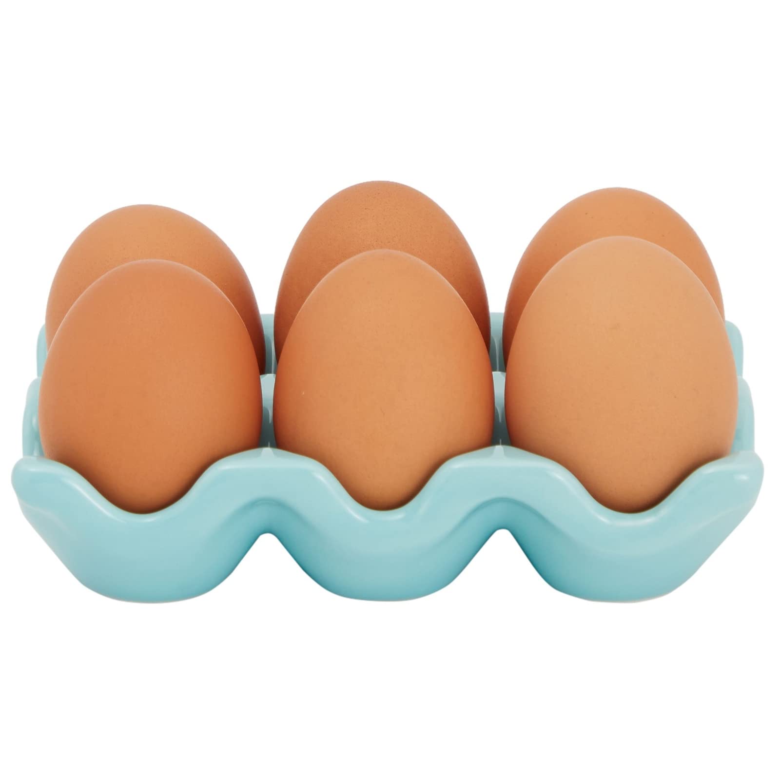 Farmlyn Creek Ceramic Egg Holder - 2 Pack Teal Porcelain Egg Tray for 6 Eggs | Countertop & Refrigerator Storage | Perfect for Easter Egg Painting, Hard Boiled Eggs & Kitchen Organization | Durable & Stylish Home Decor
