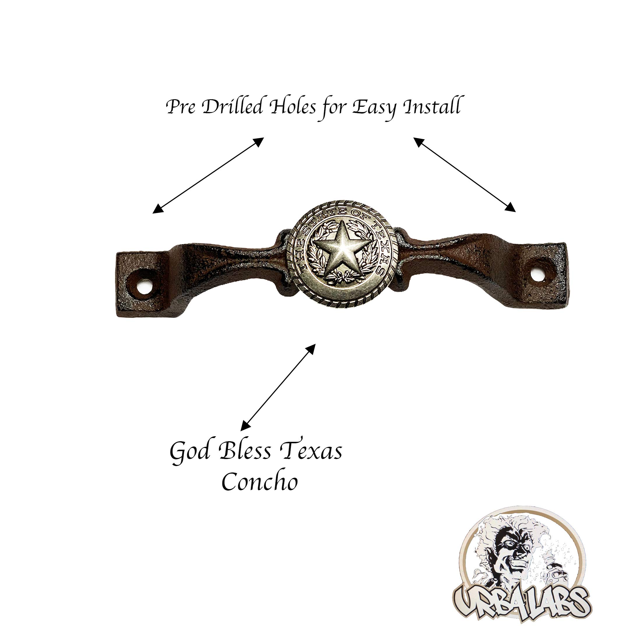 Urbalabs Cast Iron Texas State Concho - Rustic Longhorn Kitchen Cabinet Handles & Drawer Pulls for Farmhouse Decor (10-Pack, Silver Star) - Perfect for Cabinets, Dressers, and Western-Themed Home Décor