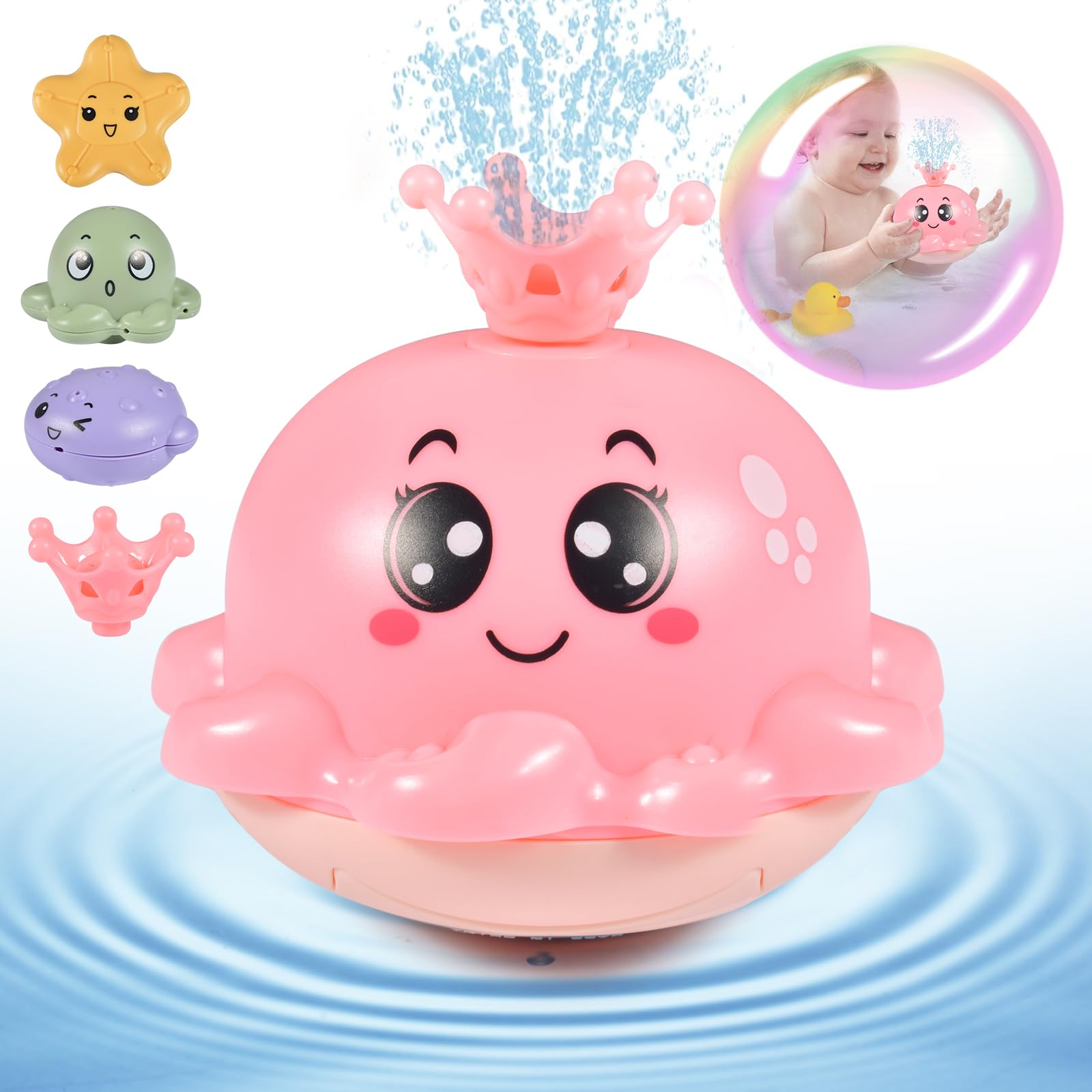 Automatic Water Spray Octopus Bath Toys - 4 Colorful Water Jets, Fun Baby Bath Time Toy for Kids Ages 3+ | Perfect for Toddler Sensory Play & Bathtub Entertainment