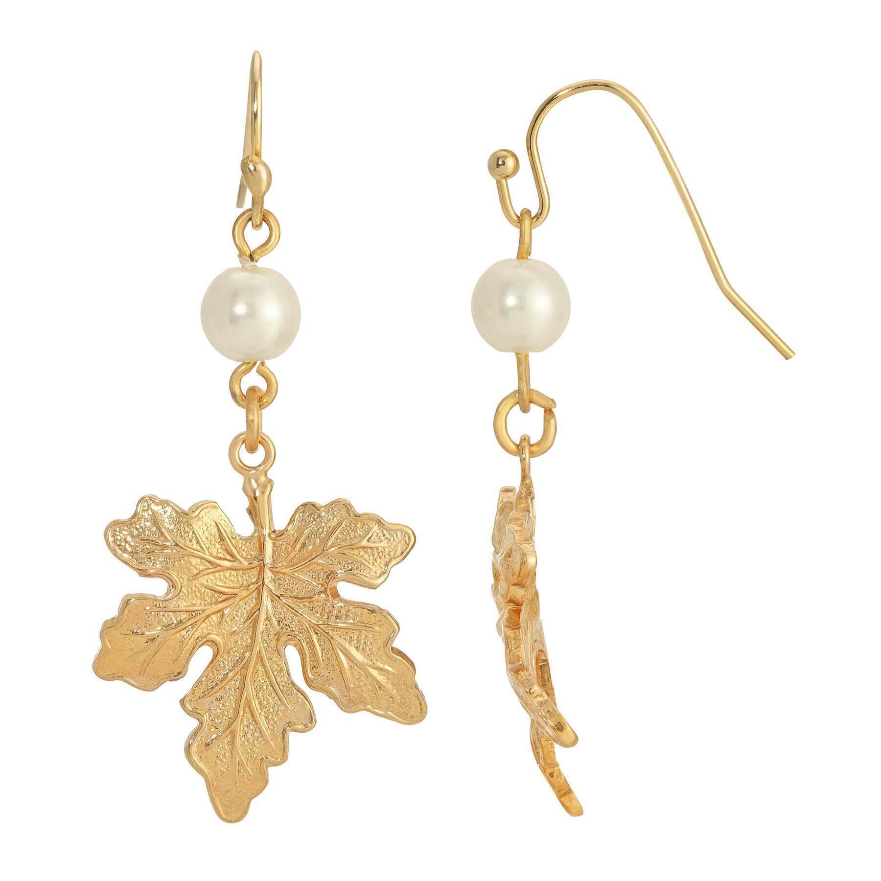 1928 Jewelry Leaf Faux Pearl Drop Earrings - Vintage Style Dangle Earrings for Women - Perfect for Weddings, Parties & Special Occasions