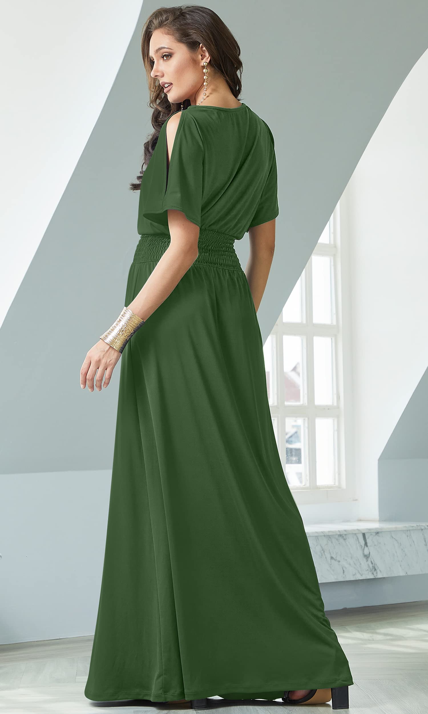 Elegant Women's Split Sleeve Smocked Cocktail Maxi Dress for Evening Parties, Weddings & Special Occasions | KOH KOH Long Dress