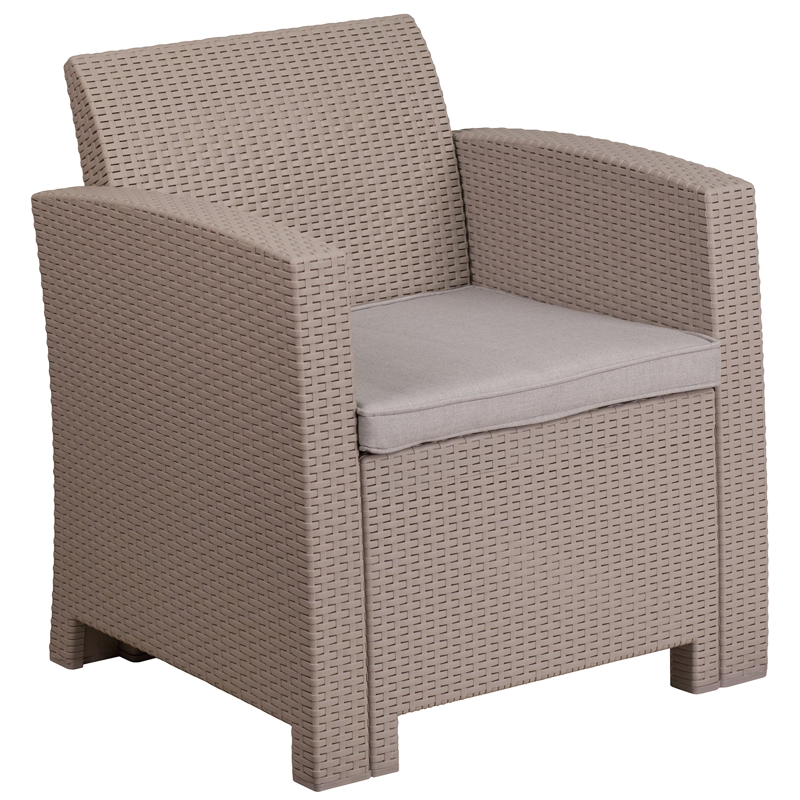 Light Gray Faux Rattan Chair with Cushion - Modern Patio Furniture for Outdoor Lounge, Garden, Balcony & Porch Decor