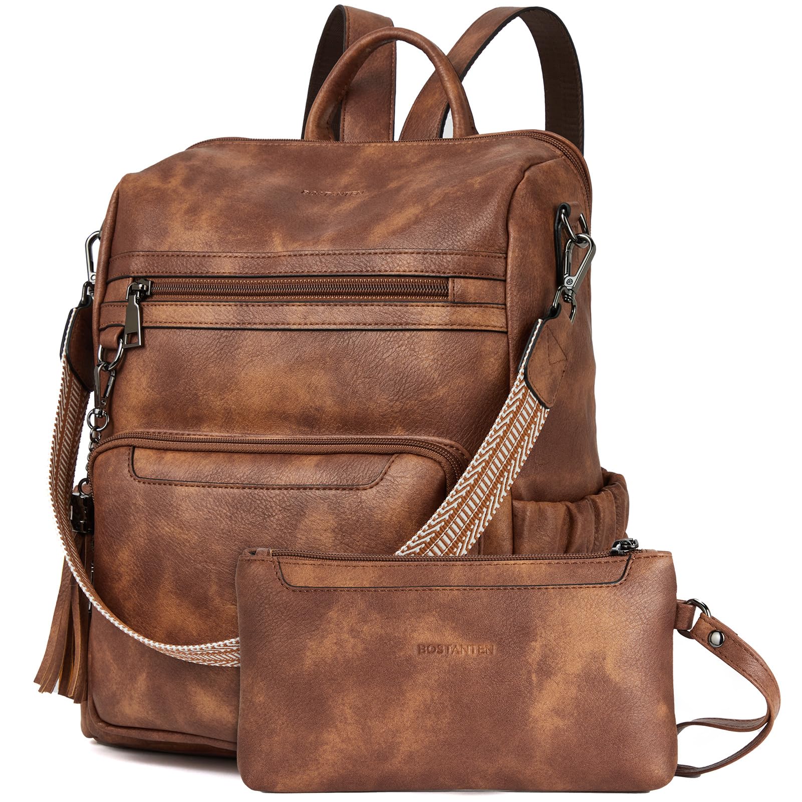 BOSTANTEN Women's Leather Backpack Purse - Stylish Travel Backpack & Shoulder Bag with Wristlet for Work, College, Gym & Weekend Getaways