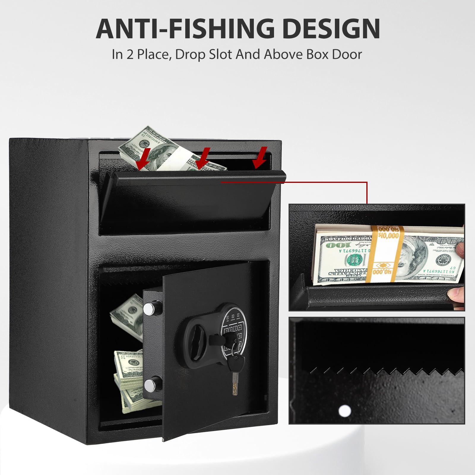 1.8 Cu.Ft Digital Safe Box - Electronic Steel Security Safe with Keypad & Emergency Keys, Locking Drop Box with Deposit Slot - Heavy Duty Metal Safe for Cash, Jewelry & Valuables - Perfect for Home, Office & Business Security