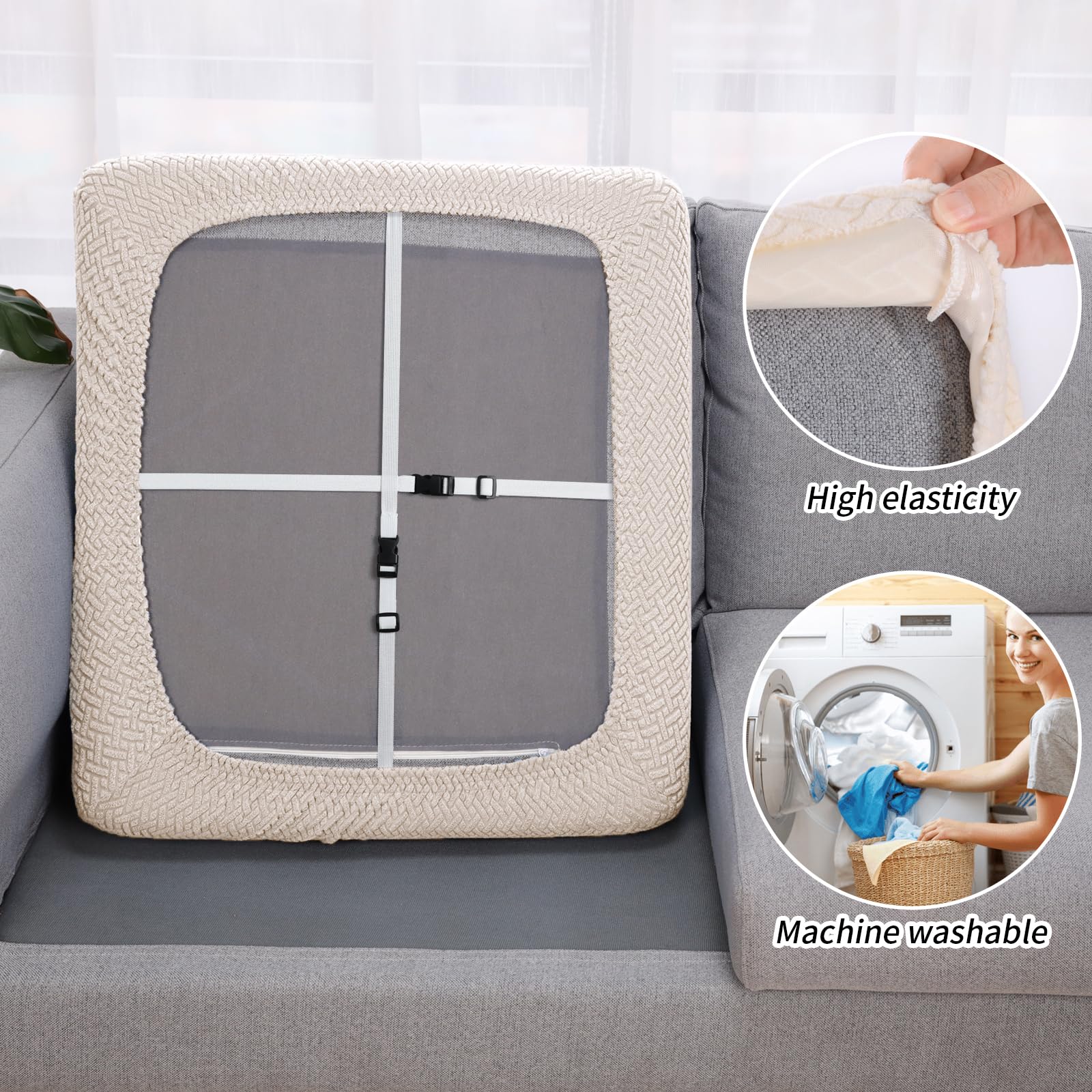 Waterproof Stretch Sofa Cushion Covers - Washable Furniture Protector Slipcovers for Armchair, Loveseat & Sofa (Beige, 1 Piece) | Spill-Proof & Pet-Friendly Home Decor for Living Room, Bedroom & Office